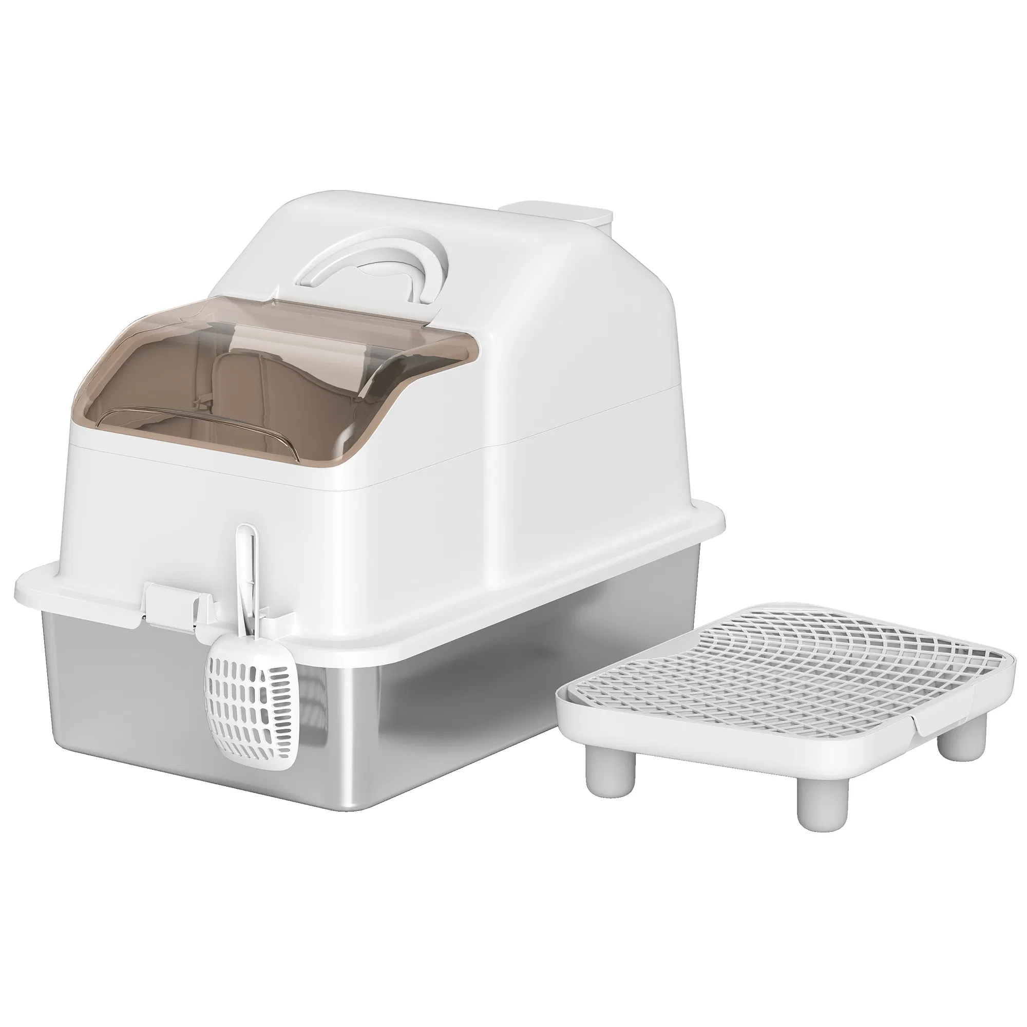 Extra Large Stainless Steel Cat Litter Box w/ High Sided, Removable Lid, Mats, Scoop, Odor Free, Non-Sticky, Leakproof photo 1