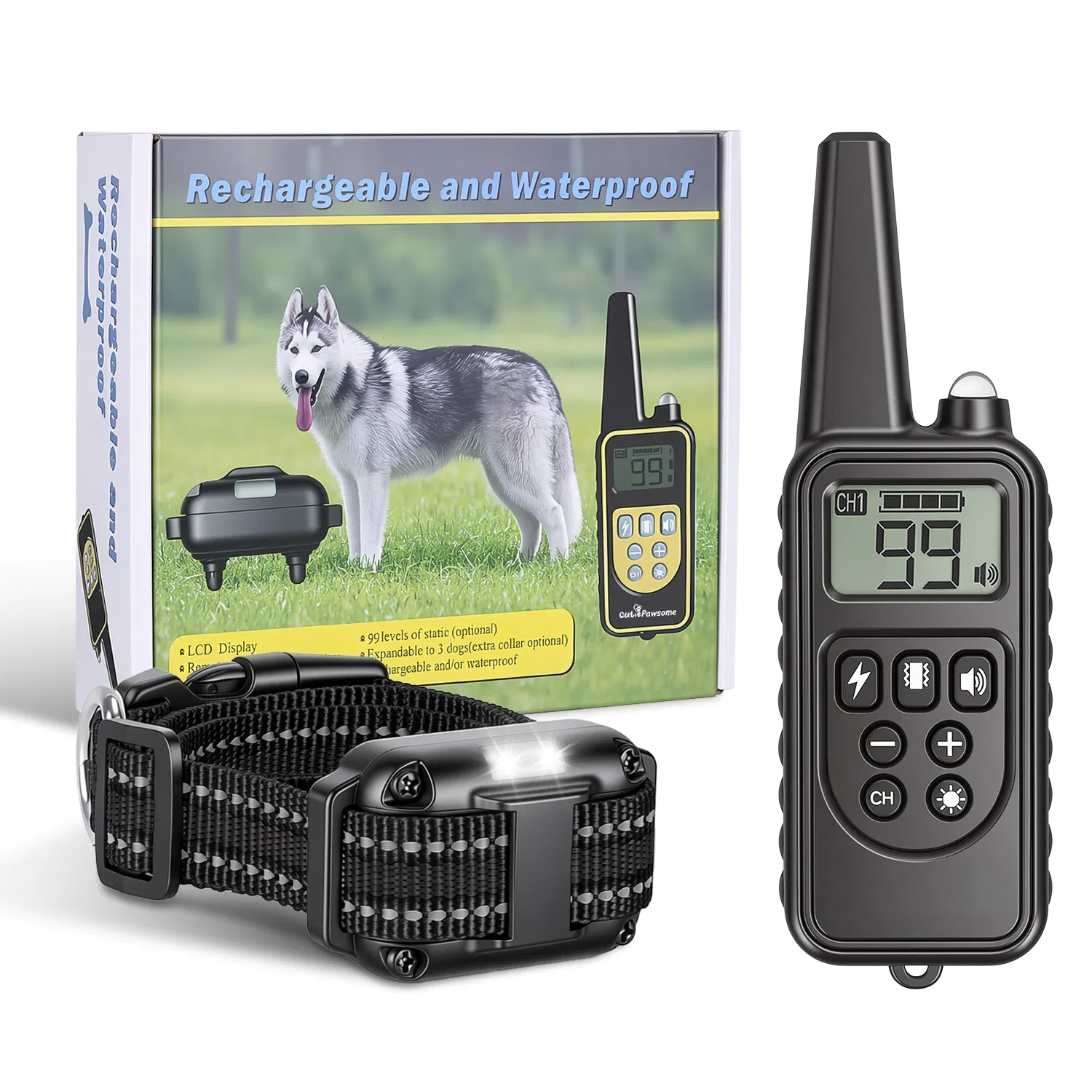 Dog Training Collar with Remote Rechargeable Dog Training Collar IP68 Waterproof with 4 Training Modes 3 Channels for Medium and Small Dogs photo 6