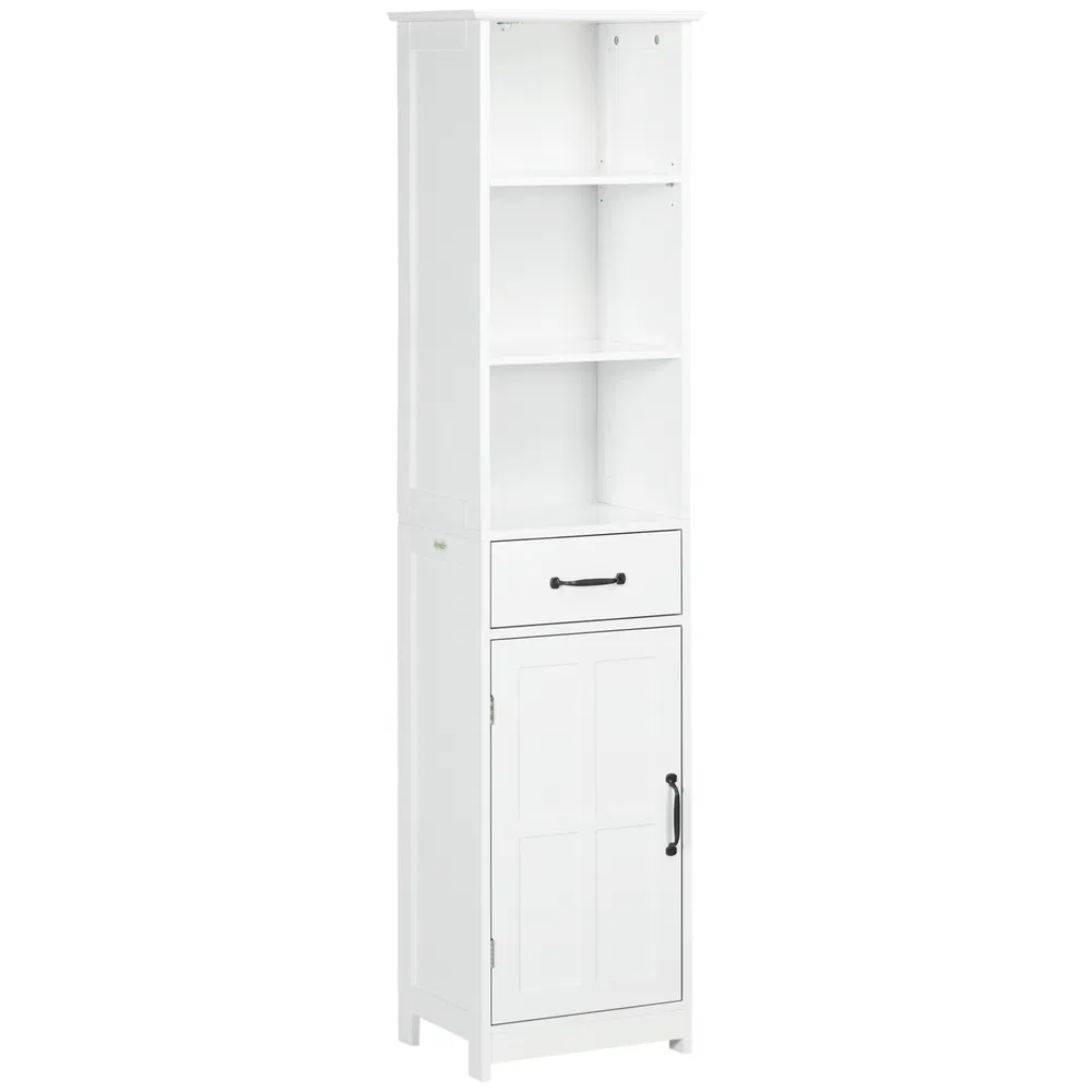 Modern Bathroom Cabinet, Narrow Bathroom Vanities with 3 Open Shelves, Drawer and Adjustable Shelf, White photo 7