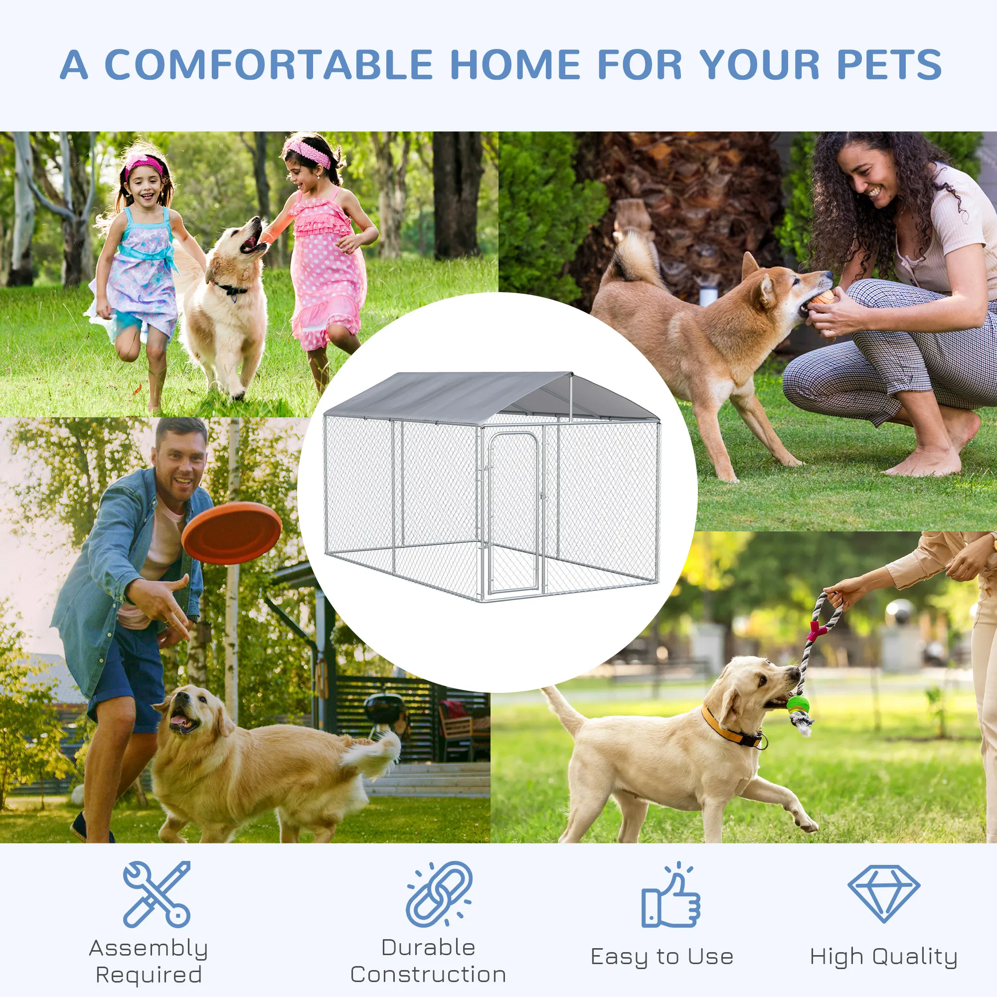 Dog Kennel Outdoor, Heavy Duty Playpen with Secure Lock, Cover, for Backyard & Patio, 13.1' x 7.5' x 7.5' photo 2