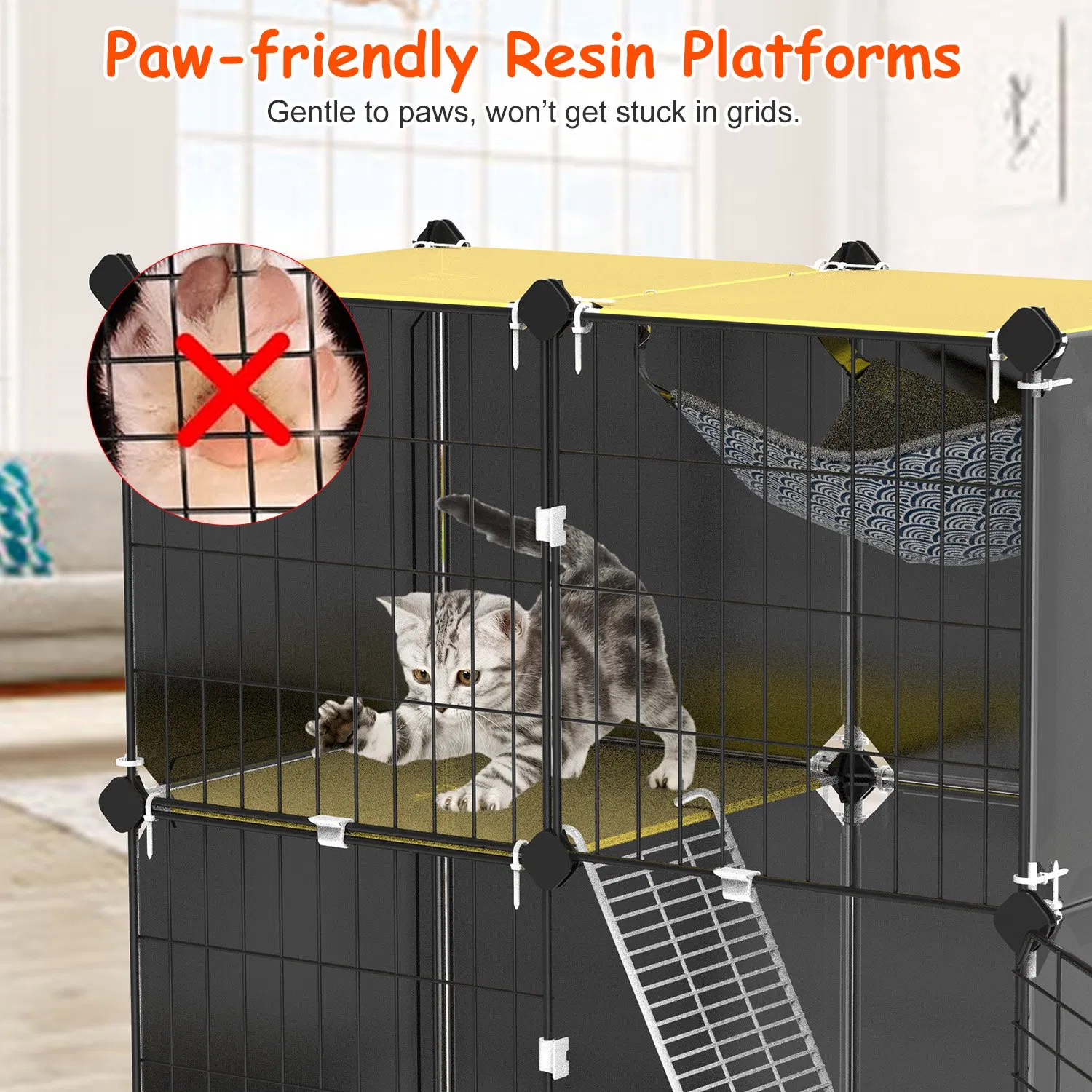 1Pc 3 Tier Cat Cage Indoor with Litter Box Hammock Detachable Metal Wire Cat Kennel Cat House Cat Enclosure with Ladder for 1-2 Kittens photo 7