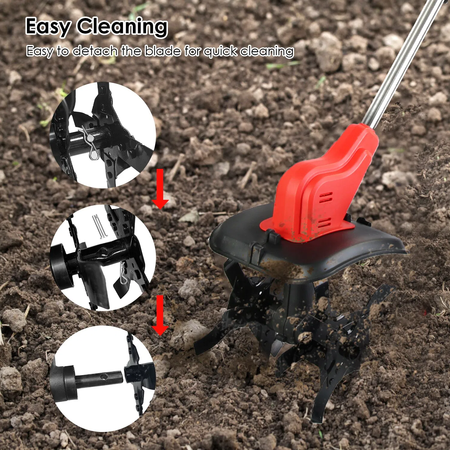 Portable Cordless Electric Tiller - 550W 300RPM Power, 16 Steel Tines, 4000mAh Battery , Safety Protection + Auxiliary Handle, Ideal for Lawn/Soil Preparation/Gardening photo 2