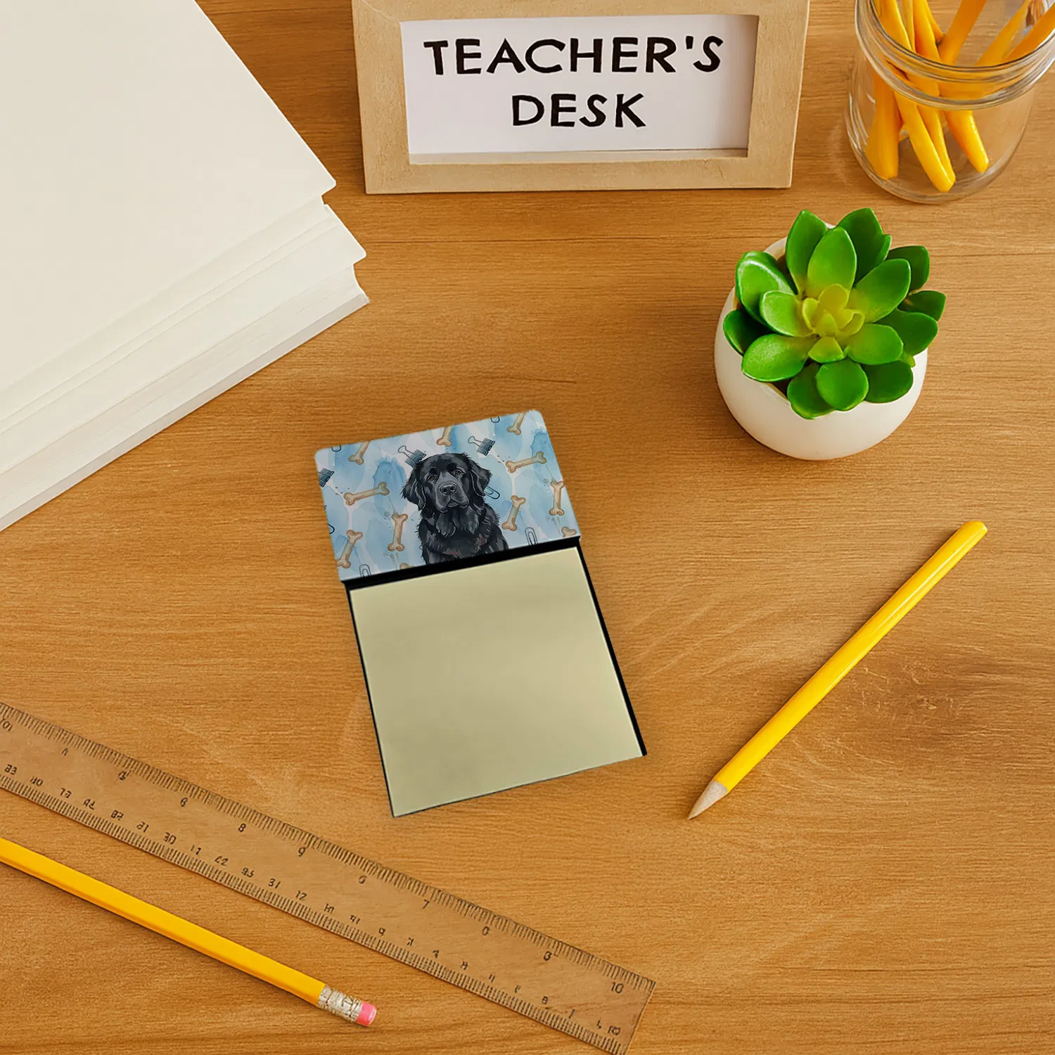 Black Newfoundland Coworker Watercolor Sticky Note Holder Refillable Dispenser Desk Accessory 3x3 Pad Gift photo 6