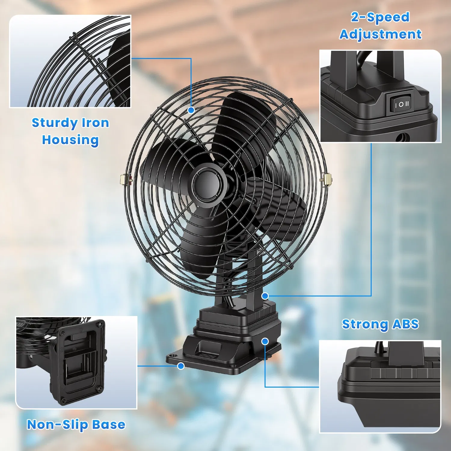 9.06In Portable Jobsite Fan Compatible with 21V Makita Battery Cordless Workshop Fan with 2 Speeds for Jobsite Garage Power Outages(Battery Not Included) photo 7