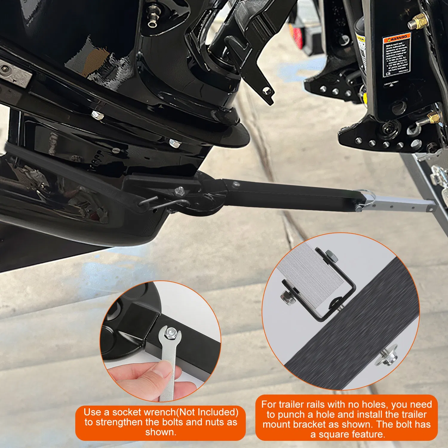 Heavy Duty Boat Transom Saver, 28-40in Adjustable Outboard Motor Support - Shock-Absorbing Rubber Strap, 2 Mounting Options, Fits Under 100 HP Engines, Protects Transom & Extends Motor Lifespan photo 7