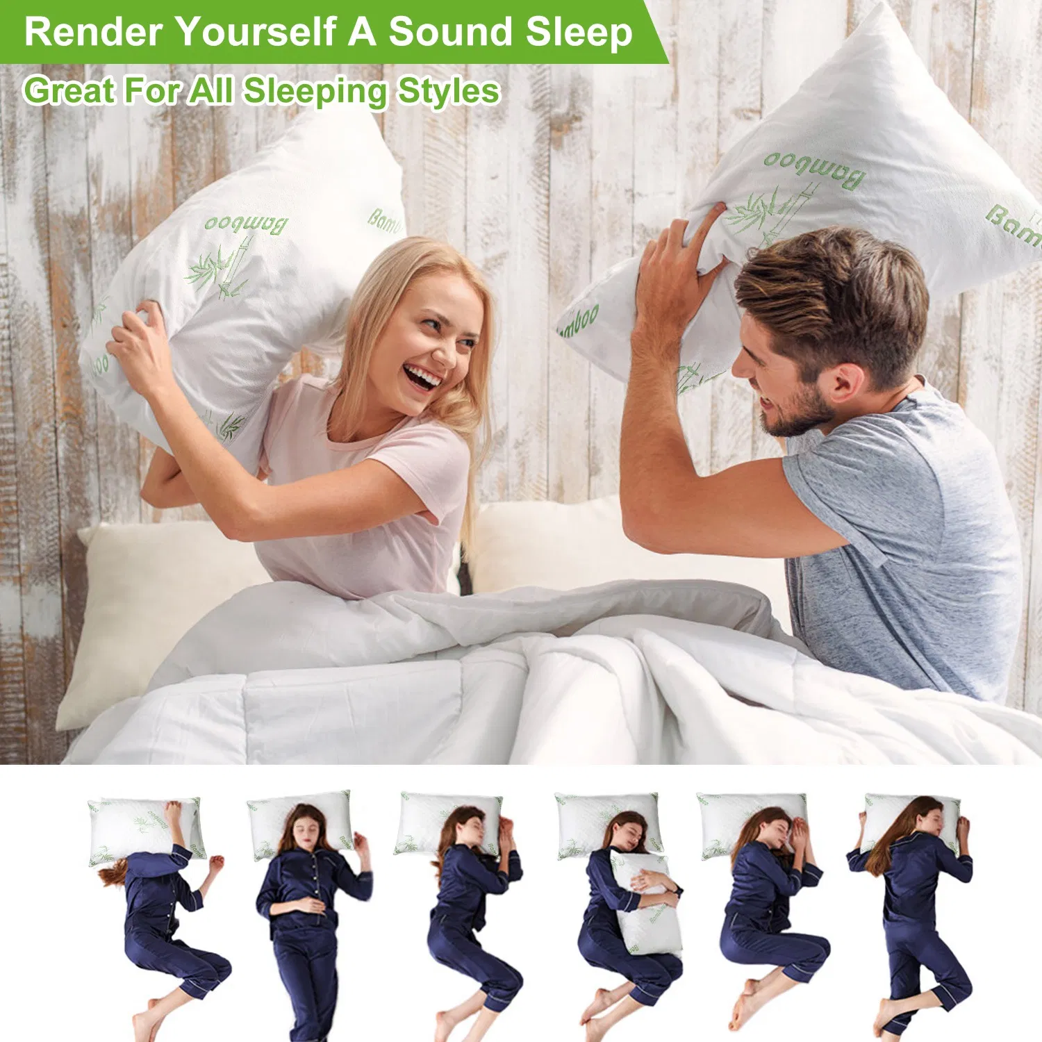 Bamboo Memory Foam Pillow Hypoallergenic Bed Pillow For Head Neck Rest Sleeping Shredded Pillow With Washable Cover [Queen Size] photo 2