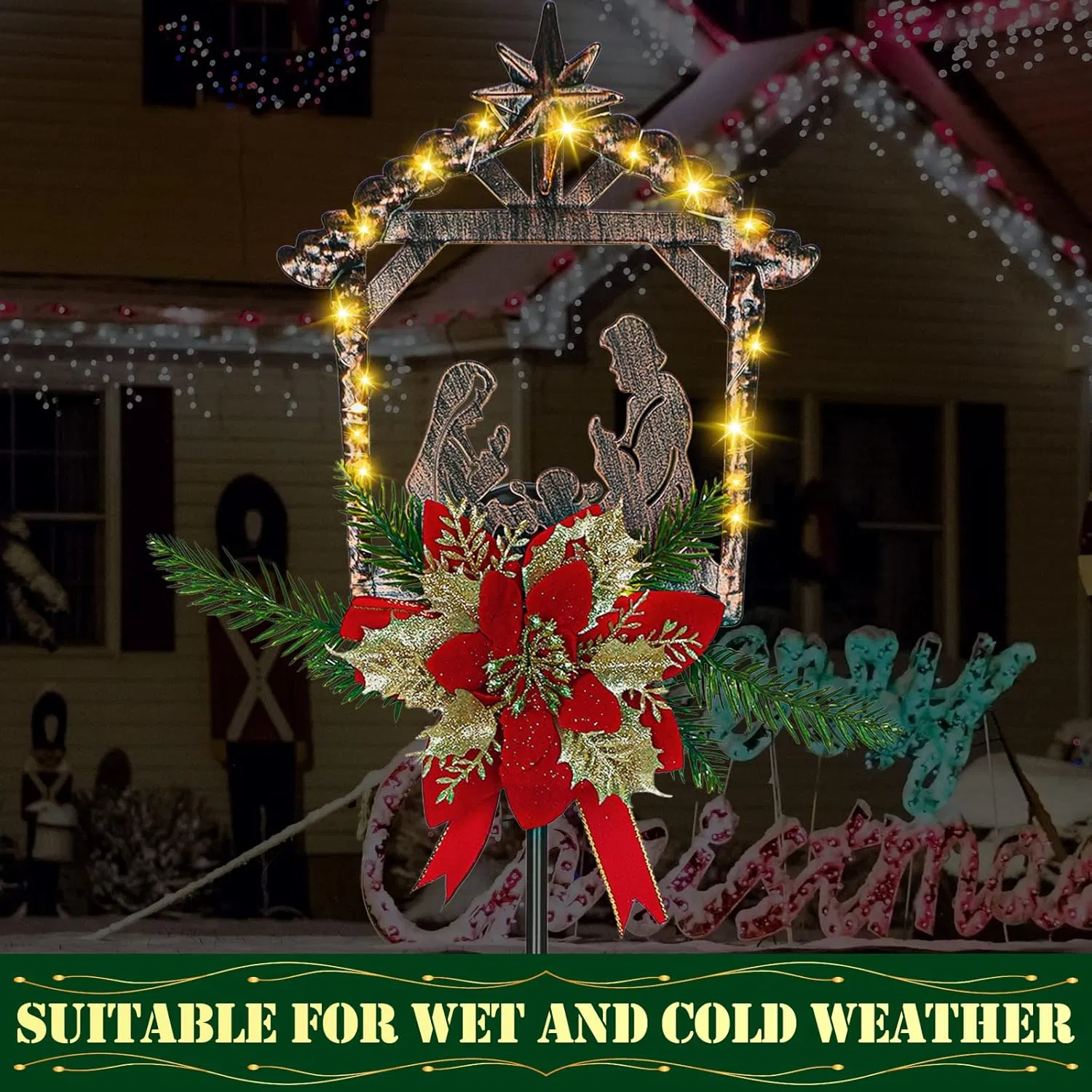 2 Pcs Nativity Scene Outdoor Yard Stakes Metal Christmas Light Decorations LED Christmas Decorations Nativity Scene Outdoor Solar Outdoor Lighted Nativity Scene for Pathway Garden Lawn (Classic) photo 2
