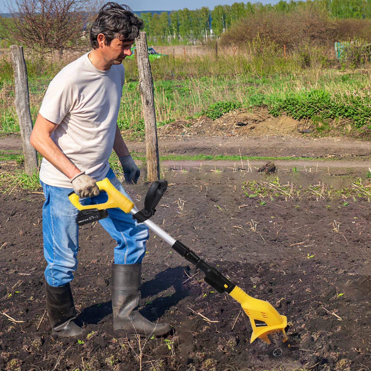 20V Cordless Tiller Cultivator, 250RPM Electric Garden Tiller Depth Garden Rototiller for Lawn/Gardening/Soil Cultivation photo 6