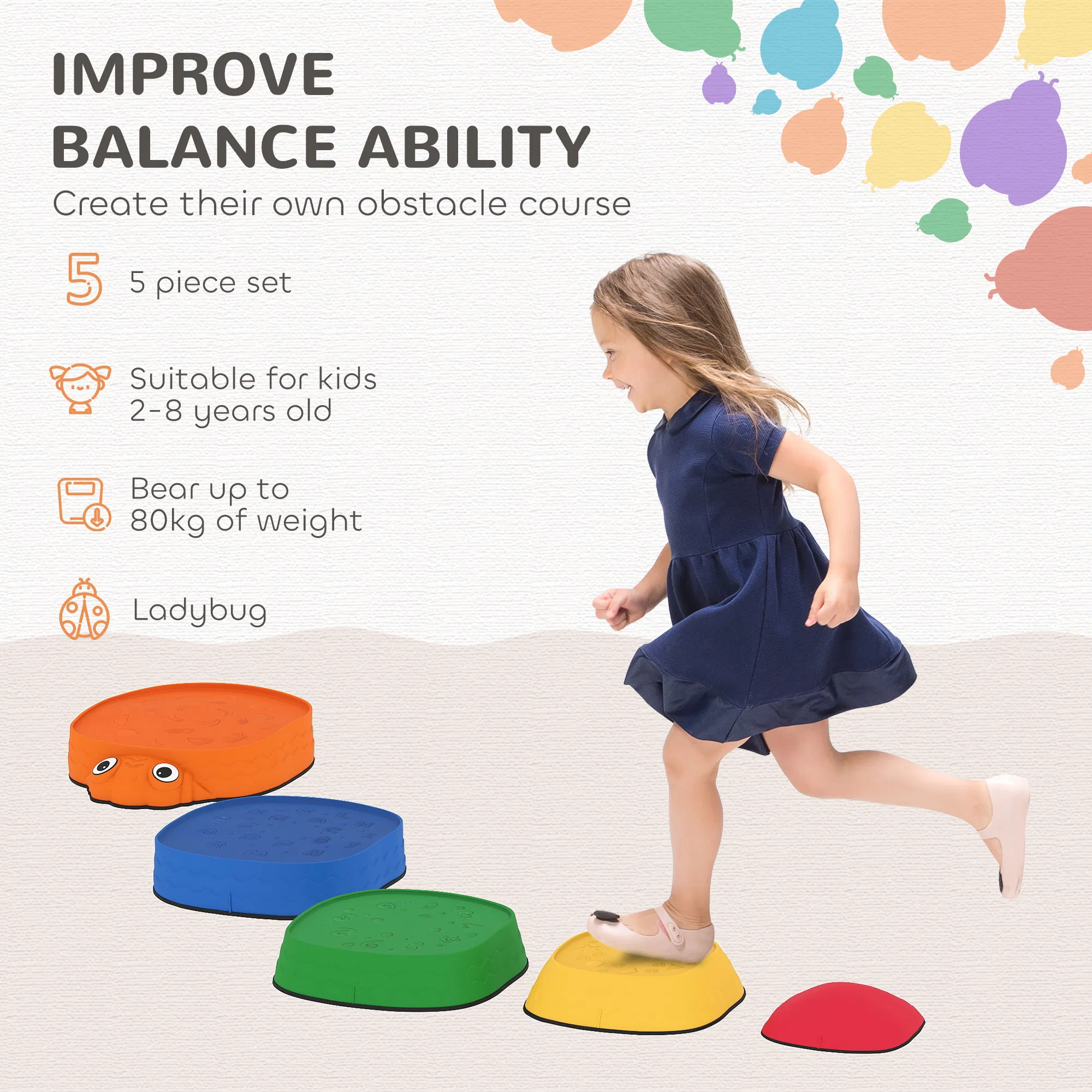 Ladybug Balance Stepping Stones for Promoting Balance Coordination and Strength, Outdoor & Indoor Obstacle Course photo 6