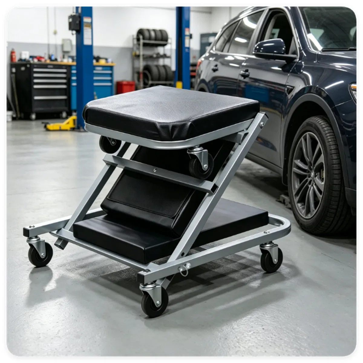 40" 2-in-1 Mechanic Creeper Seat with 360 Swivel Casters, Heavy Duty Metal Frame Auto Repair Rolling Stool with 1.5" Thick Oil-Proof Cushion for Garage Car Maintenance photo 6
