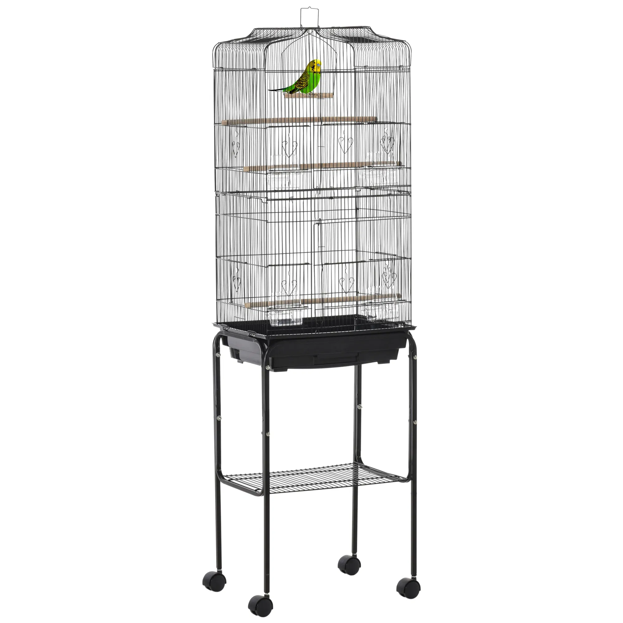 62" Rolling Bird Cage Cockatoo House Play Top Finch Pet Supply with Storage Shelf, Wheels - Black photo 1