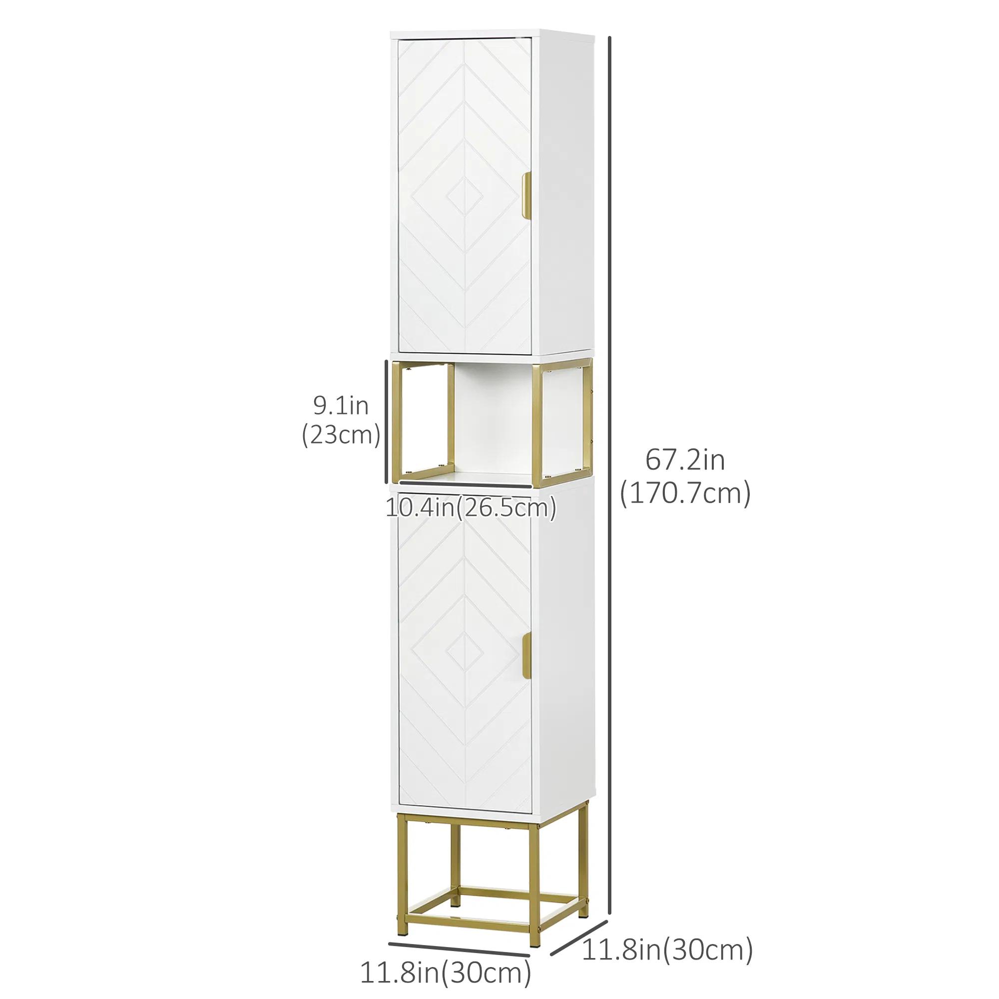 Tall Bathroom Storage Cabinet, Modern Narrow Bathroom Cabinet with Diamond Chevron Pattern and Adjustable Shelf, White photo 2