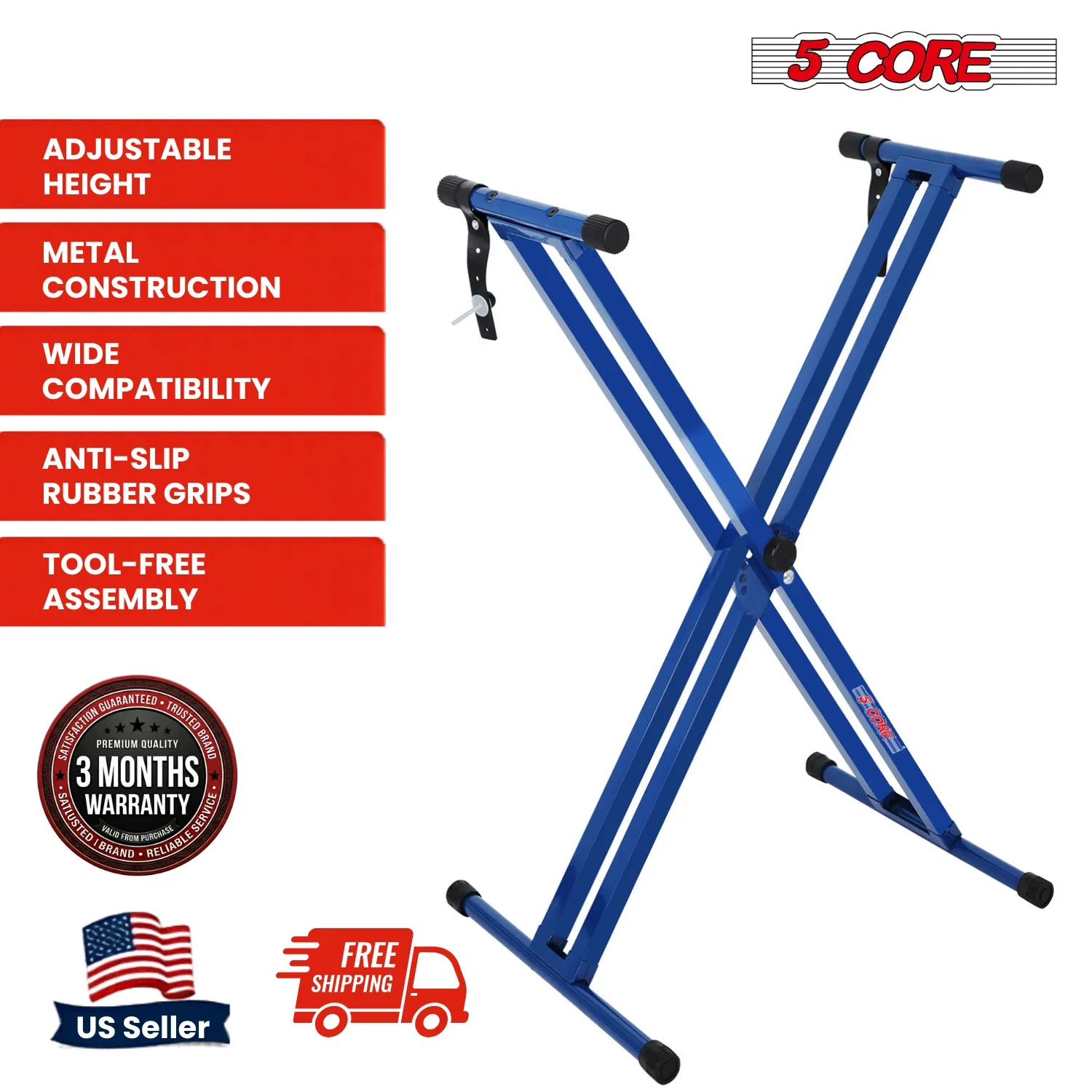 5 CORE Piano Keyboard Stand Double X Style Heavy Duty Adjustable Digital Electric Piano Riser Durable & Sturdy Music Synthesizer Holder Stands For 61 76 88 Keys w Secure Locking Strap photo 2