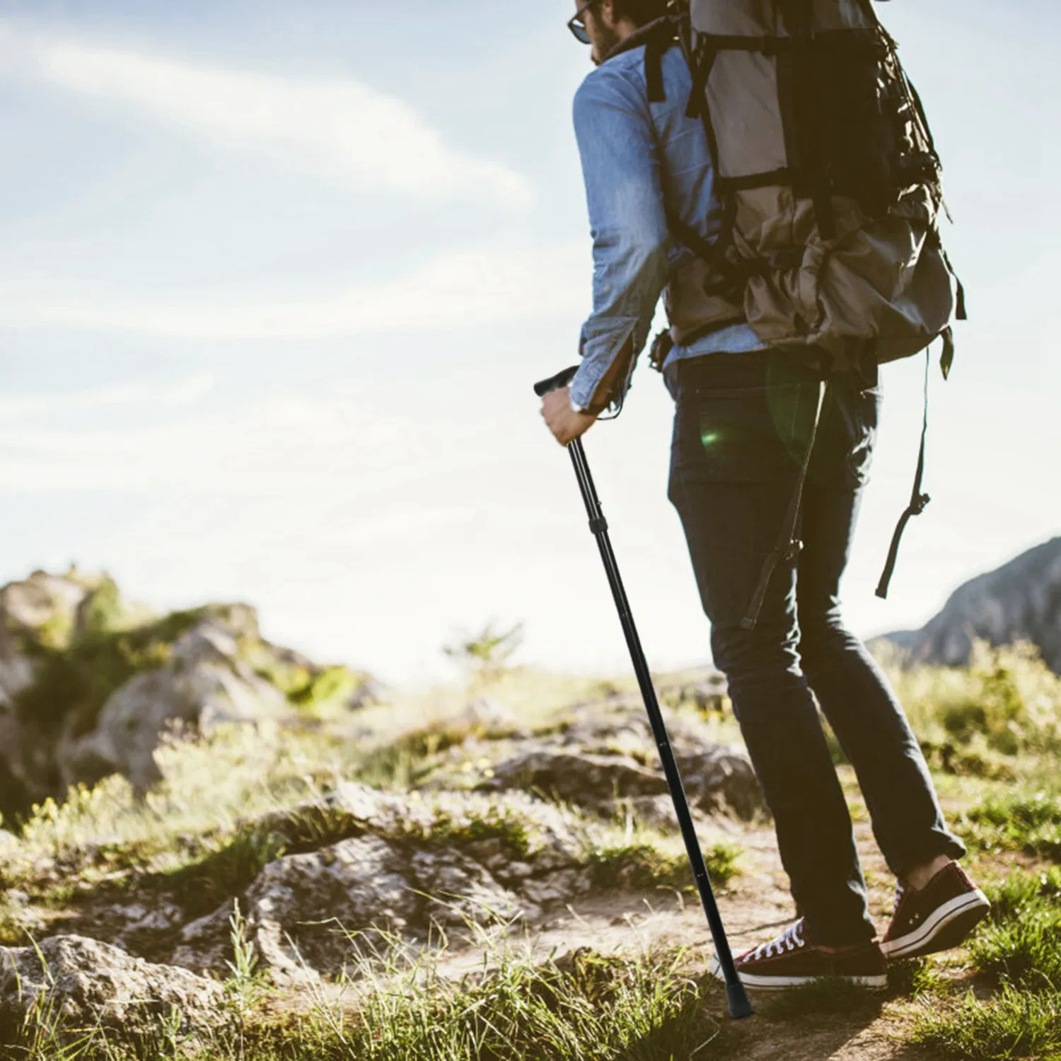 Travel Folding Trekking Hiking Pole,Collapsible Cane Adjustable Walking Stick Portable Mobility Aid for Women Men Hikers Gift,Black photo 8