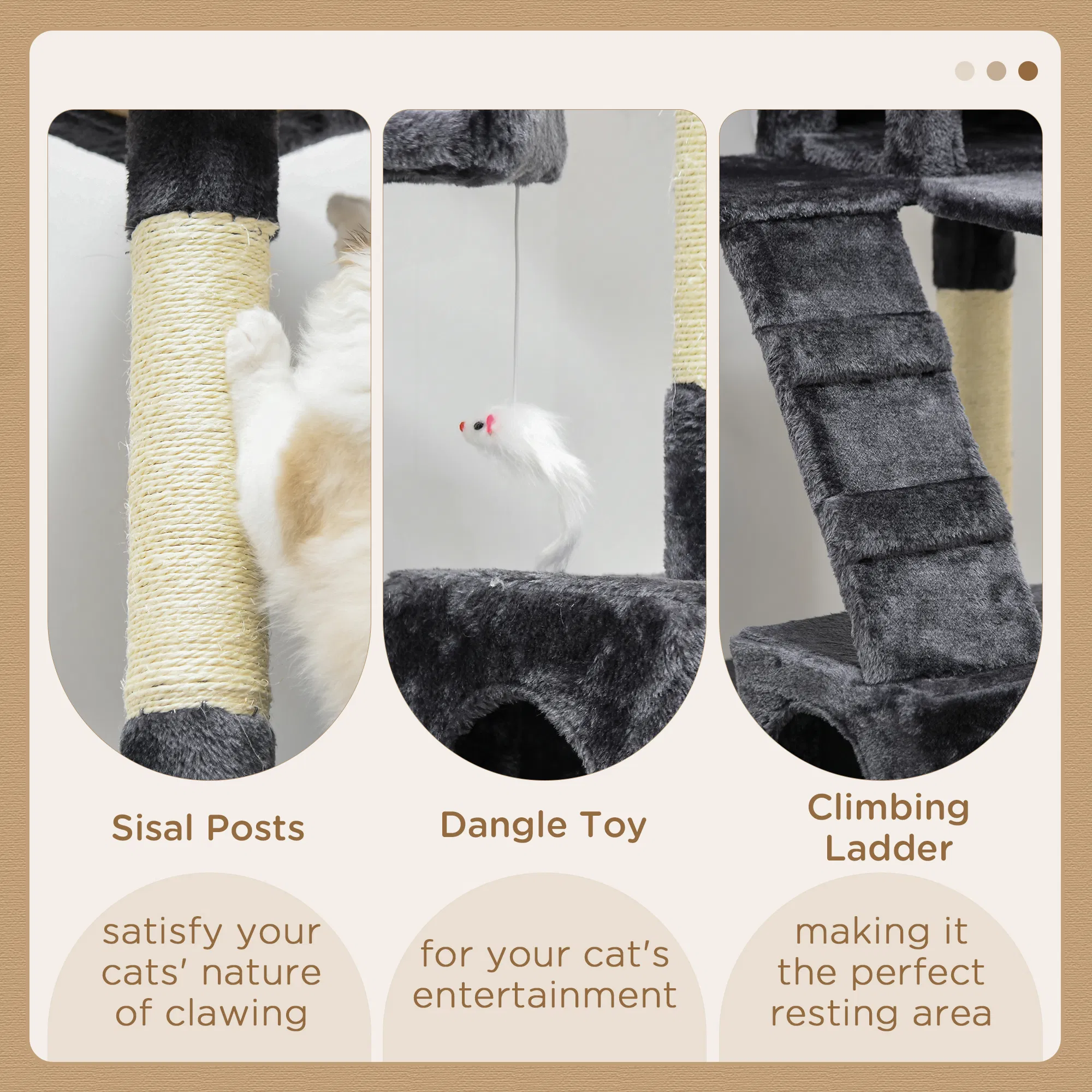 68-inch Multi-Level Cat Scratching Tree Kitty Activity Center Post Tower Condo Pet Furniture w/ Toy Charcoal Grey photo 5