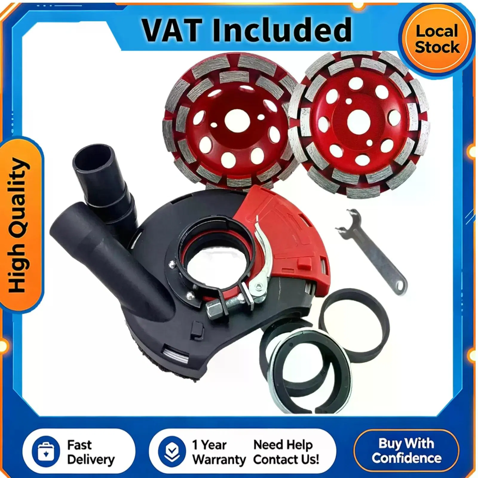 2x 125mm Premium Screed Concrete Diamond Grinding Disc + Dust Extraction Hood for Angle Grinder (Double-Row Diamond Segments, Dust-Free Operation, Multi-Scene Application) photo 3