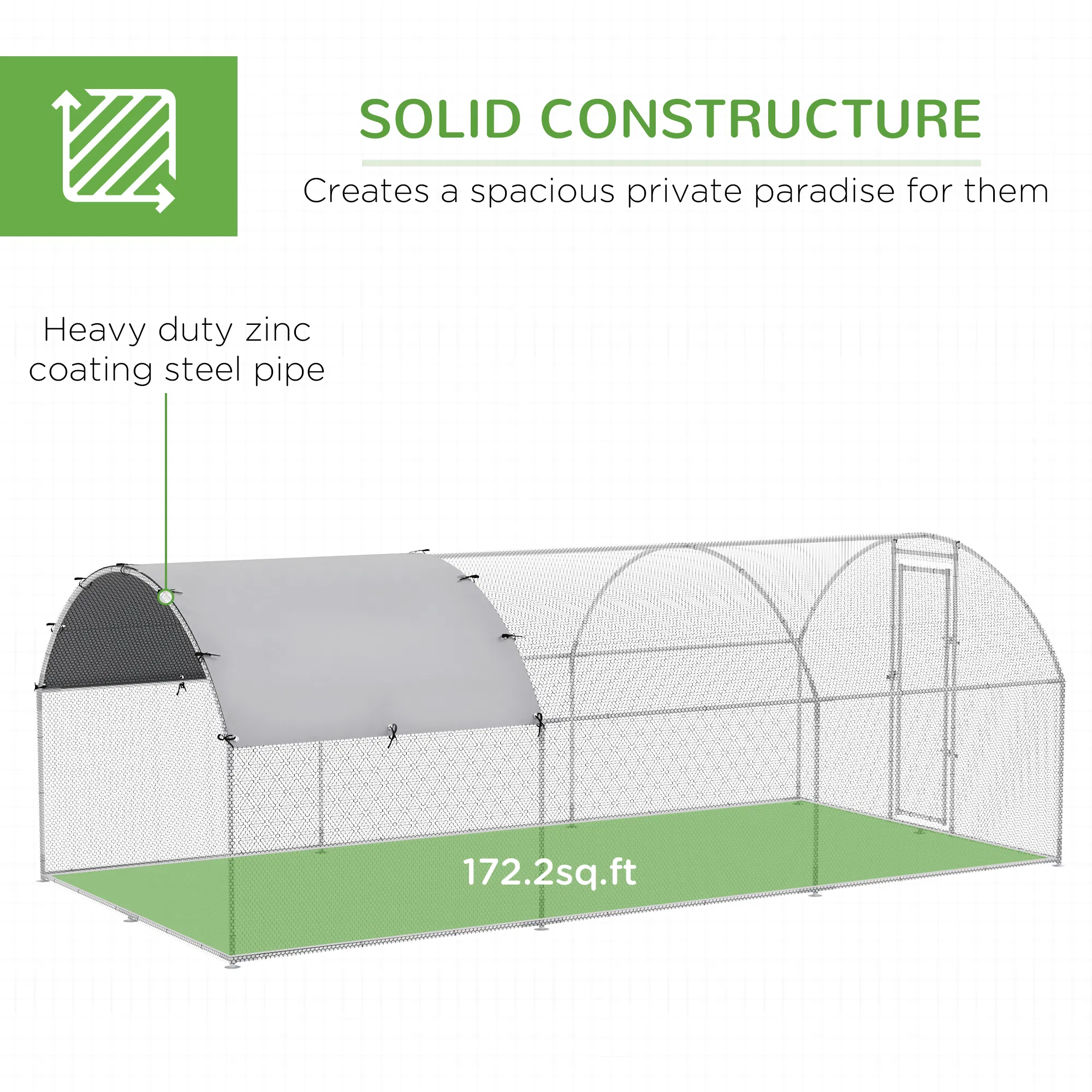 Galvanized Large Metal Chicken Coop Cage Walk-in Enclosure Poultry Hen Run House Playpen Rabbit Hutch with Cover for Outdoor Backyard 9.2' x 18.7' x 6.5' Silver photo 6
