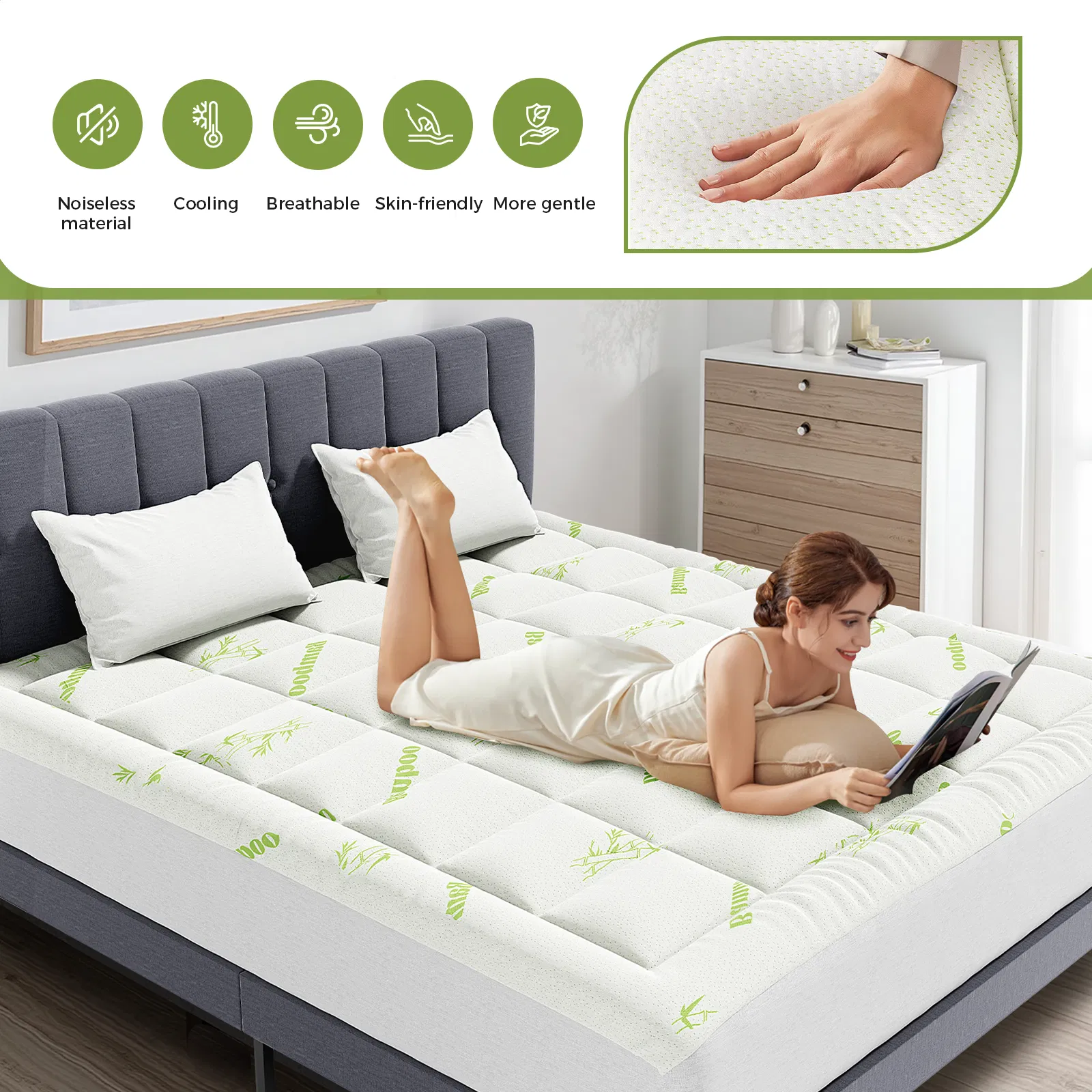 Mattress Protector, Thickened Mattress Pad with Bamboo Fiber Viscose Filling photo 3