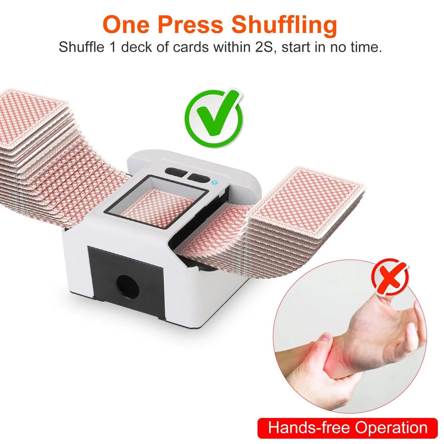 Fast 2-Deck Rechargeable Card Shuffler – 2-Sec Shuffle, Auto & Manual Modes, 2000 mAh Battery for 2 300 Decks, Fits Poker/UNO/Narrow Cards, Portable for Game Night & Travel photo 2