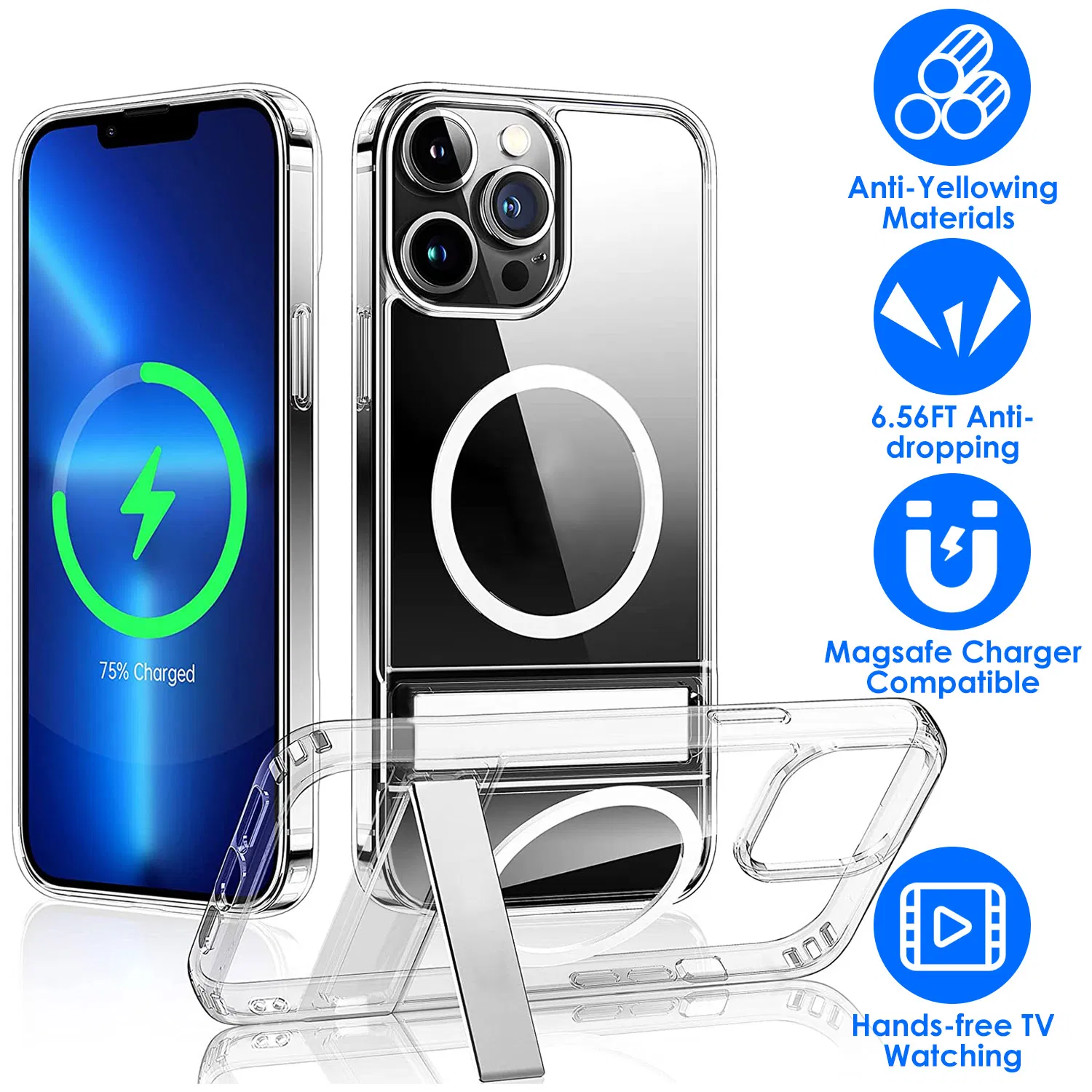 Magnetic Metal Kickstand Clear Case Shockproof Anti Yellowing Phone Cover Compatible with Magsafe Fit for IOS Phone photo 1