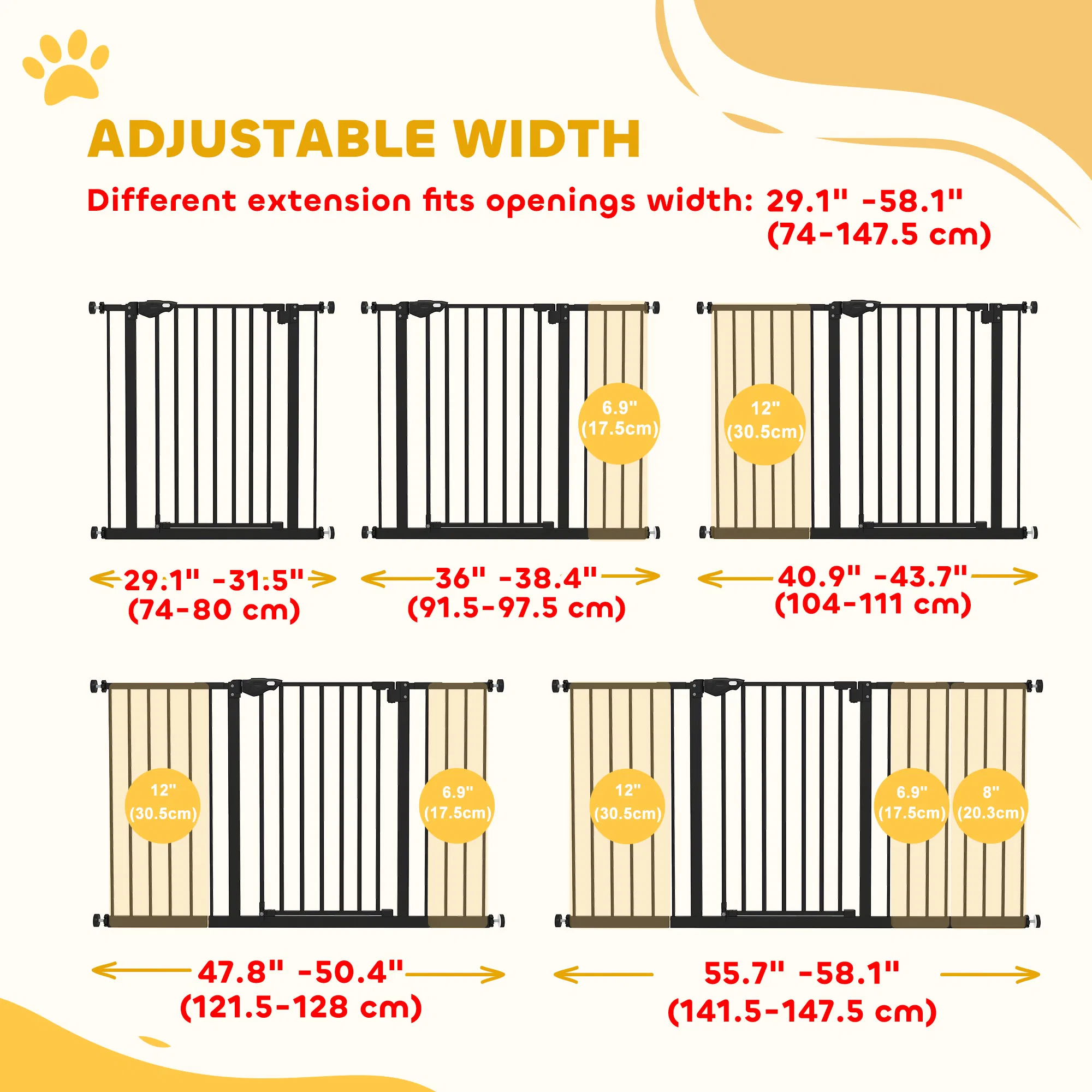 Pet Gate with Door Dog Gate and Barrier Indoor for Stairs Includes 7", 8", 12" Extensions Kit, 30 Inch Tall Pressure-Mounted Safety Gate, Black photo 4