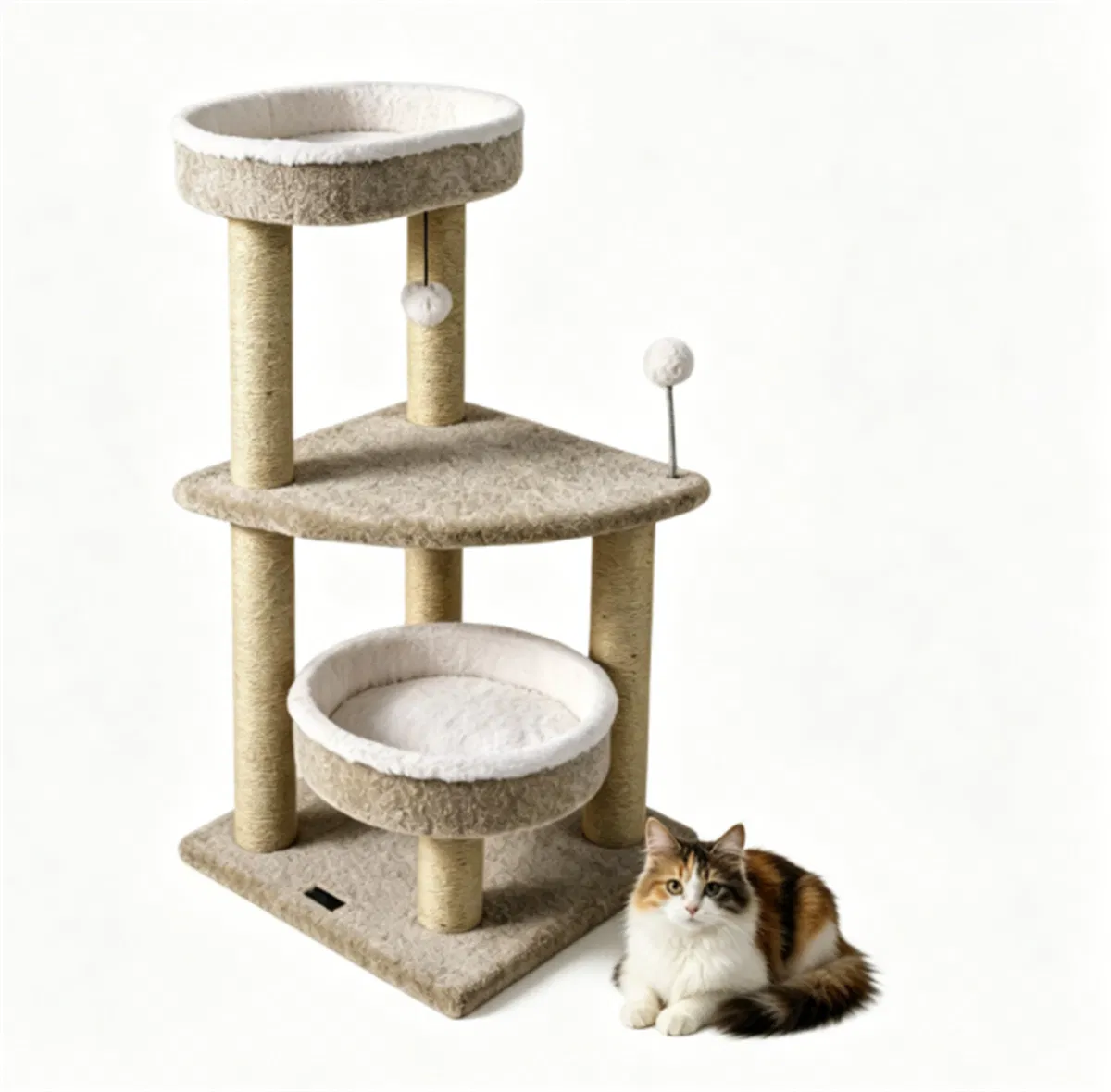 36" Compact SpaceSaving Cat Activity Center, HeavyDuty Stable Cat Climbing Furniture with Plush Rest Areas & Pompom Toy for Kittens & Adult Cats photo 8