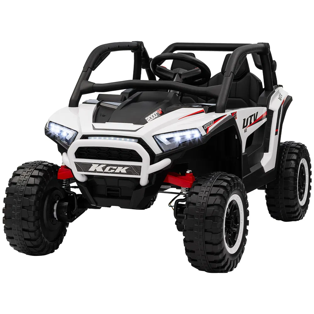 2 Seater 24V 7AH Ride on Truck, Electric Car for Kids w/ Spring Suspension, Remote Lights, Horn, Music, White photo 7