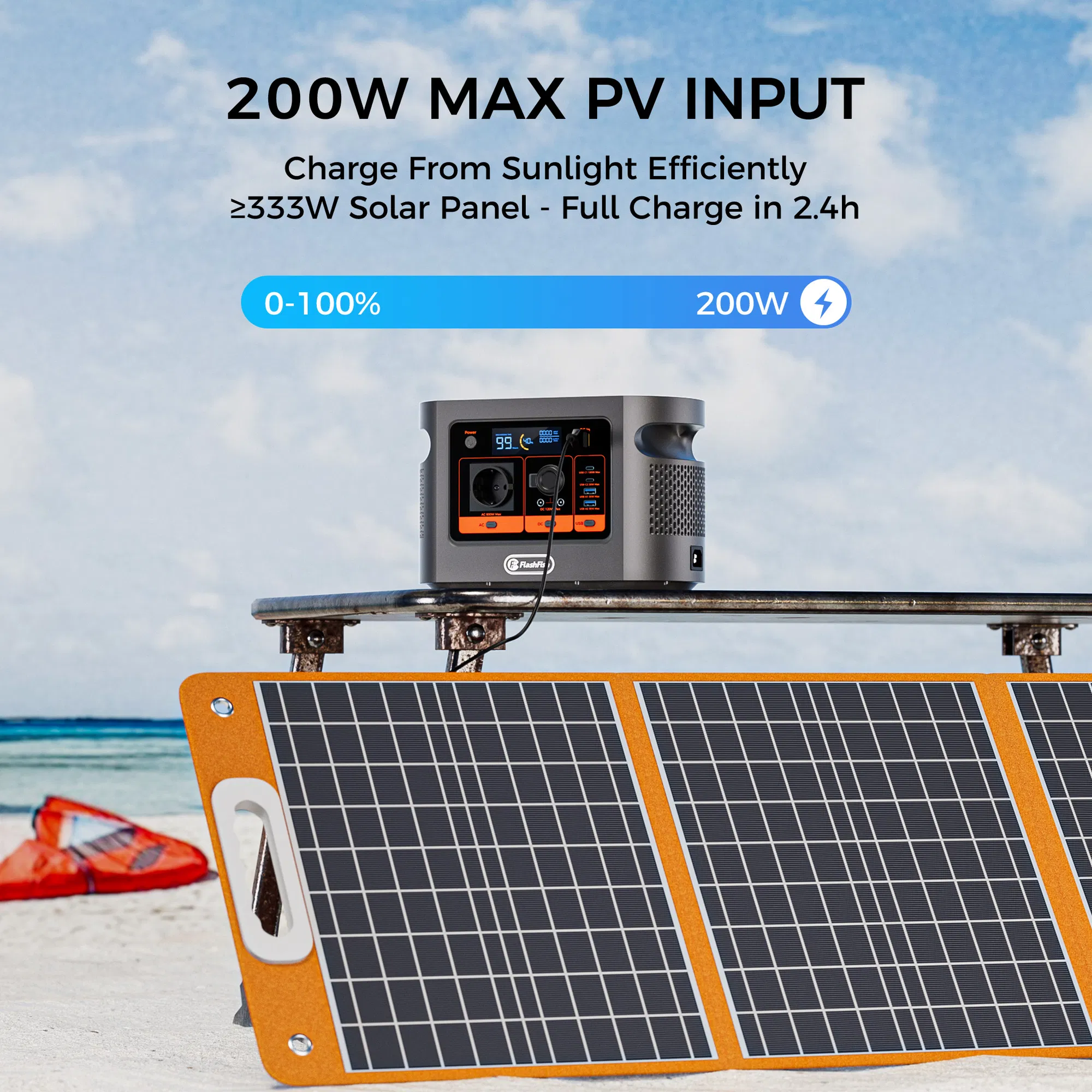 600W | 384Wh (1200W Surge) LiFePO4 Portable Solar Generator Power Station Safety Battery Pack, LED Light | 250W Fast Charging | Smart Display | Smart Temperature Control, Suitable for Home, Camping photo 3