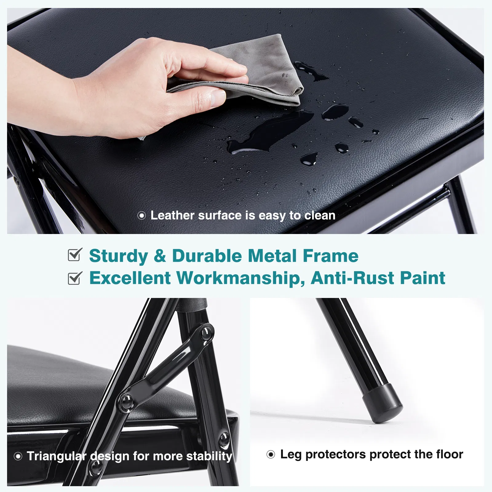 Folding Chair, Leather Padded Folding Chairs, Easy to Use and Store, Outdoor and Indoor, for Home, Office, Party, Comfy photo 7