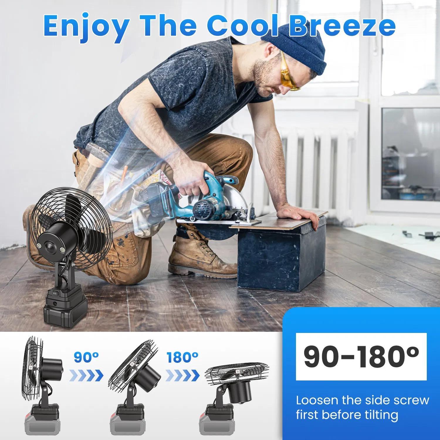 9.06In Portable Jobsite Fan Compatible with 21V Makita Battery Cordless Workshop Fan with 2 Speeds for Jobsite Garage Power Outages(Battery Not Included) photo 4