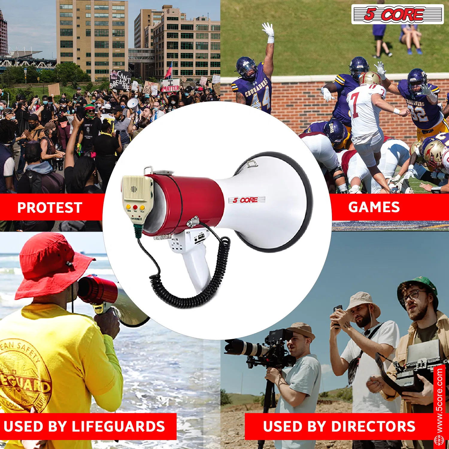 5 Core Megaphone 50W Bull Horn Professional PA Speaker w 1200 Yards Range Loud Siren Voice Amp photo 2