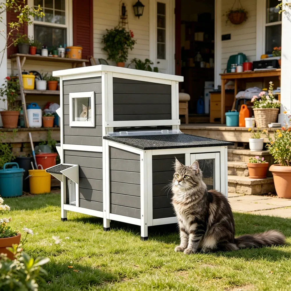 Minimalist Design Cat House with Easy to Clean and Removable Floor for Outdoor photo 5