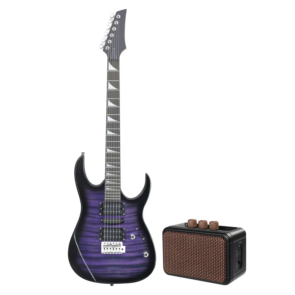 170 Model 39in Electric Guitar HSH Pickups Black complete starter kit suit for Hard Rock Tiger-striped Purple photo 3