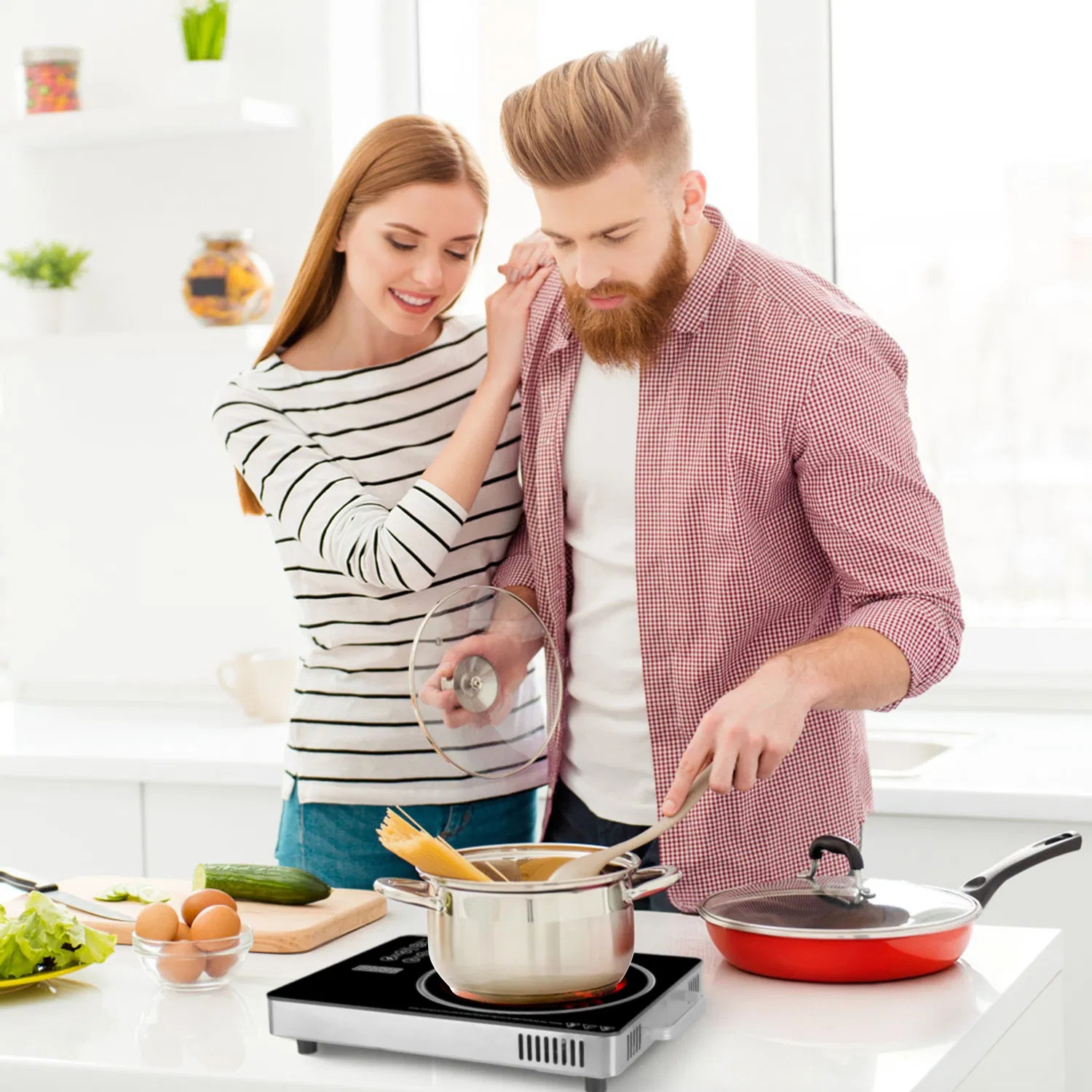 Portable Electric Single Burner Cooktop 3500W 110V, Heat-Resistant Glass Surface (Easy to Clean) with Side Handles, 4 Preset Cooking Modes for Camper/Studio/Dorm photo 8