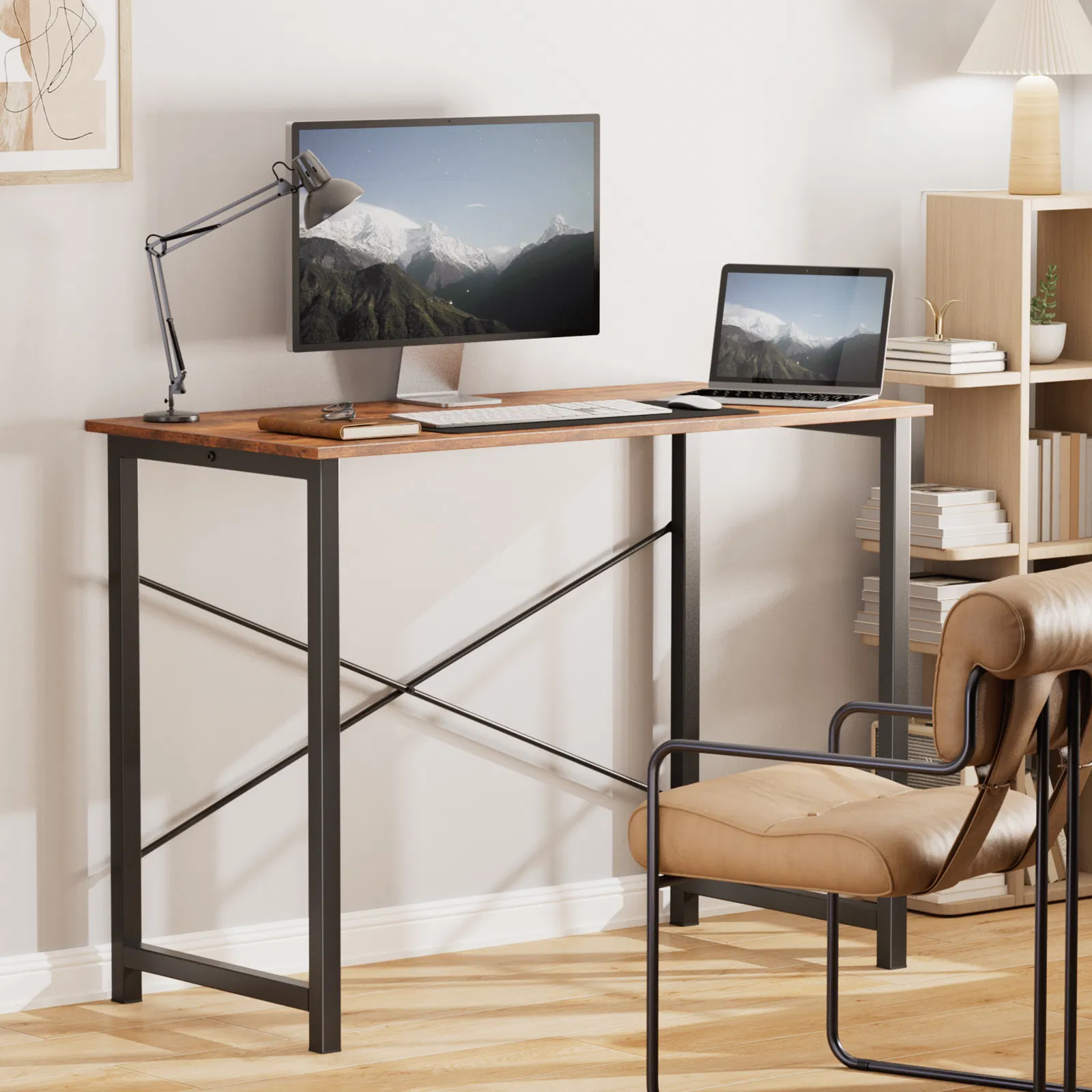 Computer Desk for Home Office, Modern Study Work Table Simple Style for Bedroom, Writing Desks with X-Shaped Reinforcement photo 3