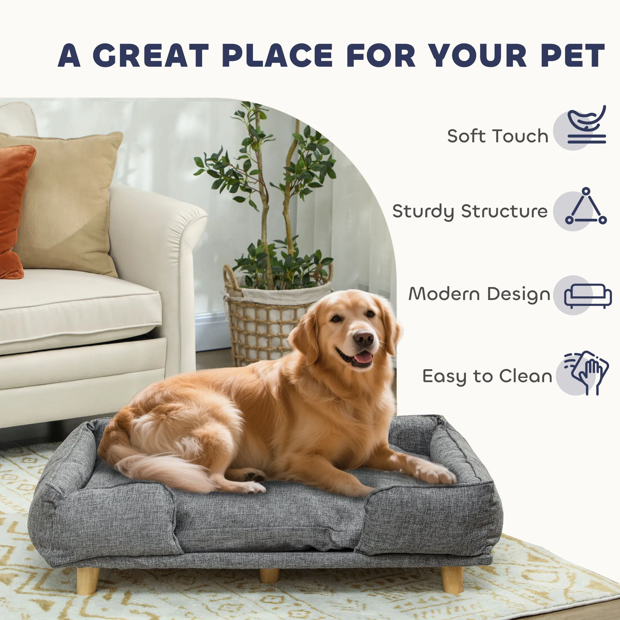 Washable Dog Sofa for Large Dogs, Elevated Pet Couch with Anti-slip Foot Pads, Dark Grey photo 6