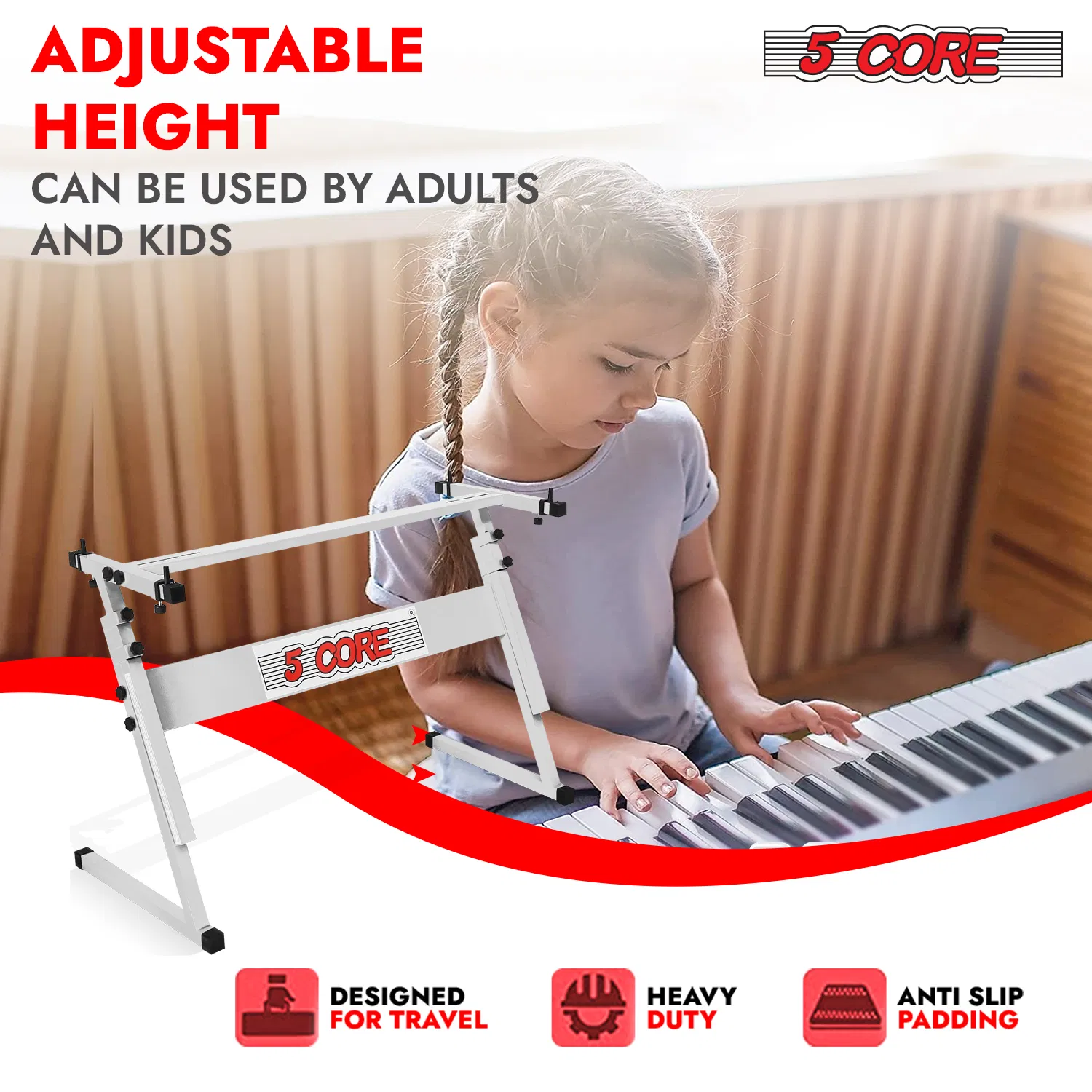 5 Core Keyboard Stand Adjustable 21 - 33" Z Style Metal Electric Piano Riser 330Lb Capacity Foldable photo 2