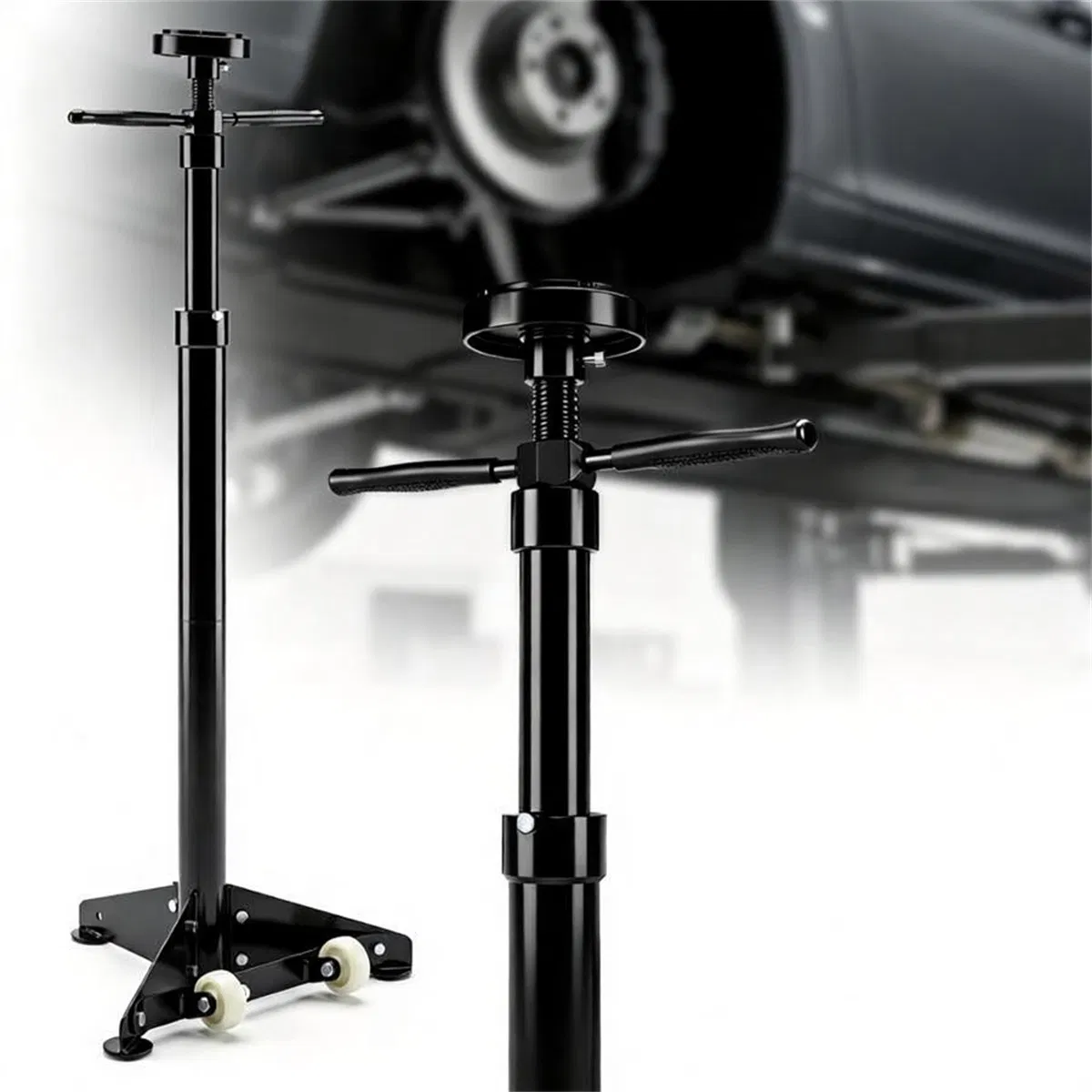 Adjustable Underhoist Support Jack Stand, 1654 LBS Max Load Triangular Base Hoist Support Stand with Rolling Wheels Anti-Slip Rubber Platform for Professional & Home Workshop Car Maintenance - Black photo 5
