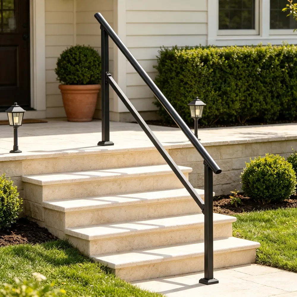 5-Step Stair Handrail Kit, Transitional Black Square Tube Design with Installation Hardware, for Outdoor Steps, Porch & Deck photo 7
