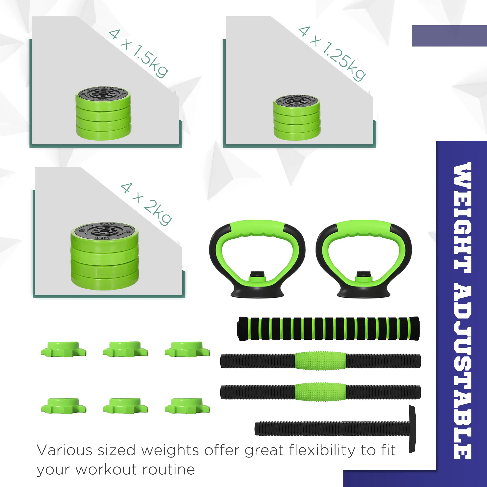 44lbs 4-in-1 Adjustable Weight Dumbbell Set, Barbell, Kettlebell, Push Up Stand, Green photo 3