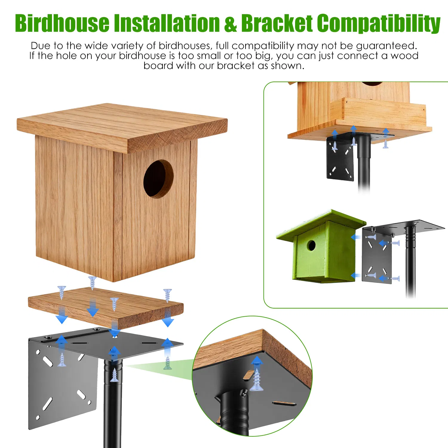 94Inch Squirrel Proof Bird Feeder Pole Heavy-Duty Bird House Pole Outdoor Bird Feeding Station with 5 Adjustable Heights 4 Shepherd Hooks Top & Side Mount Brackets 5-Pronged Base photo 3