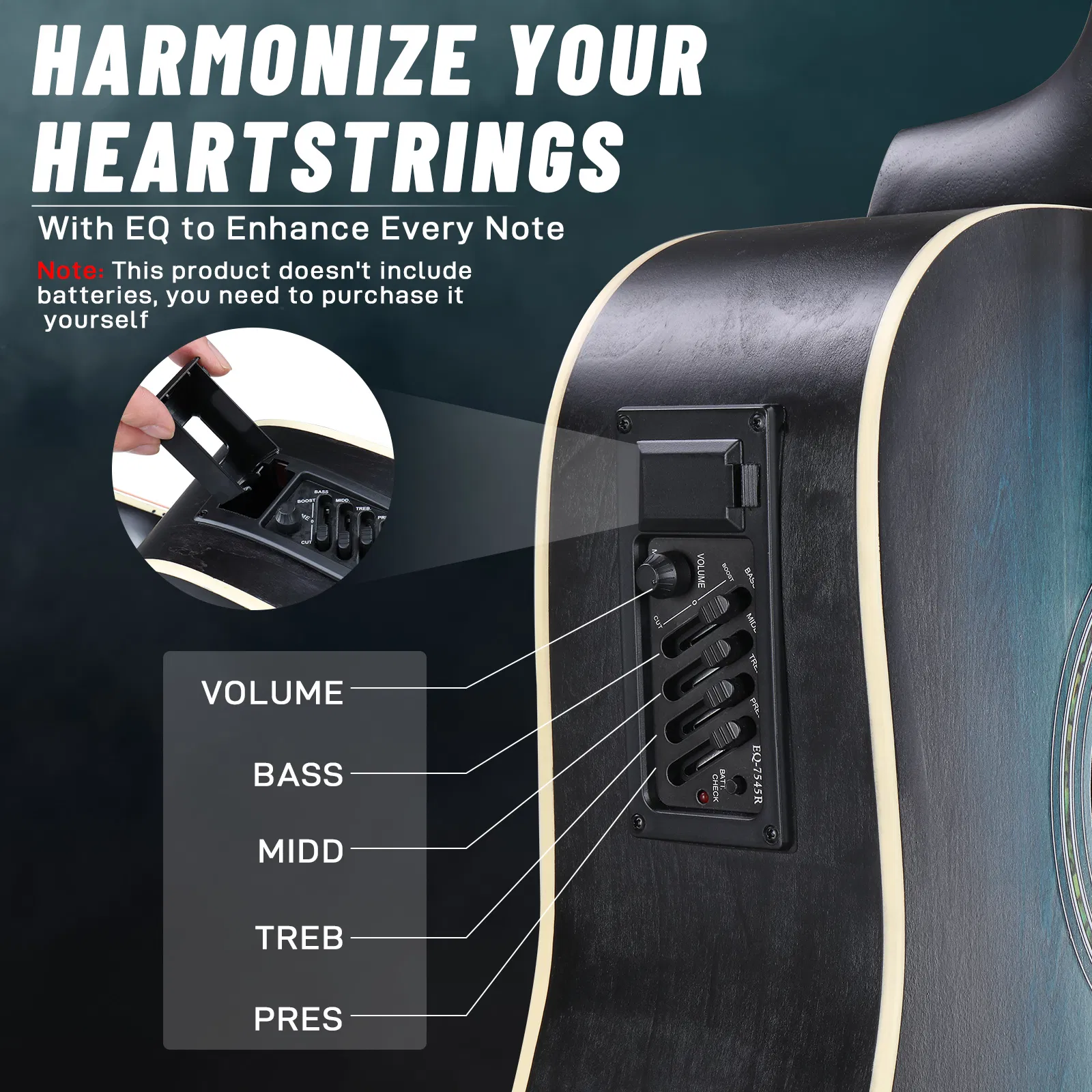 [Don't sell on Amazon]KMA101 41-inch basswood top matte binding folk guitar, equipped with 10W amplifier, gig bag, tuner and other accessories, blue rubbed photo 4
