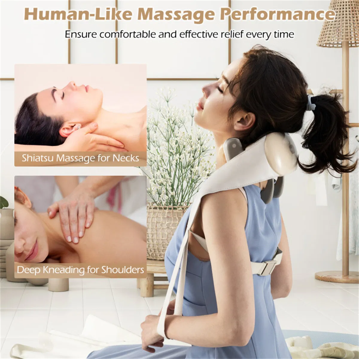 Neck Shoulder Massager - 4D Deep Tissue Kneading, 2 Modes & 2-Level Heat (104-113°F), Hands-Free Straps for Home/Office/Travel photo 2