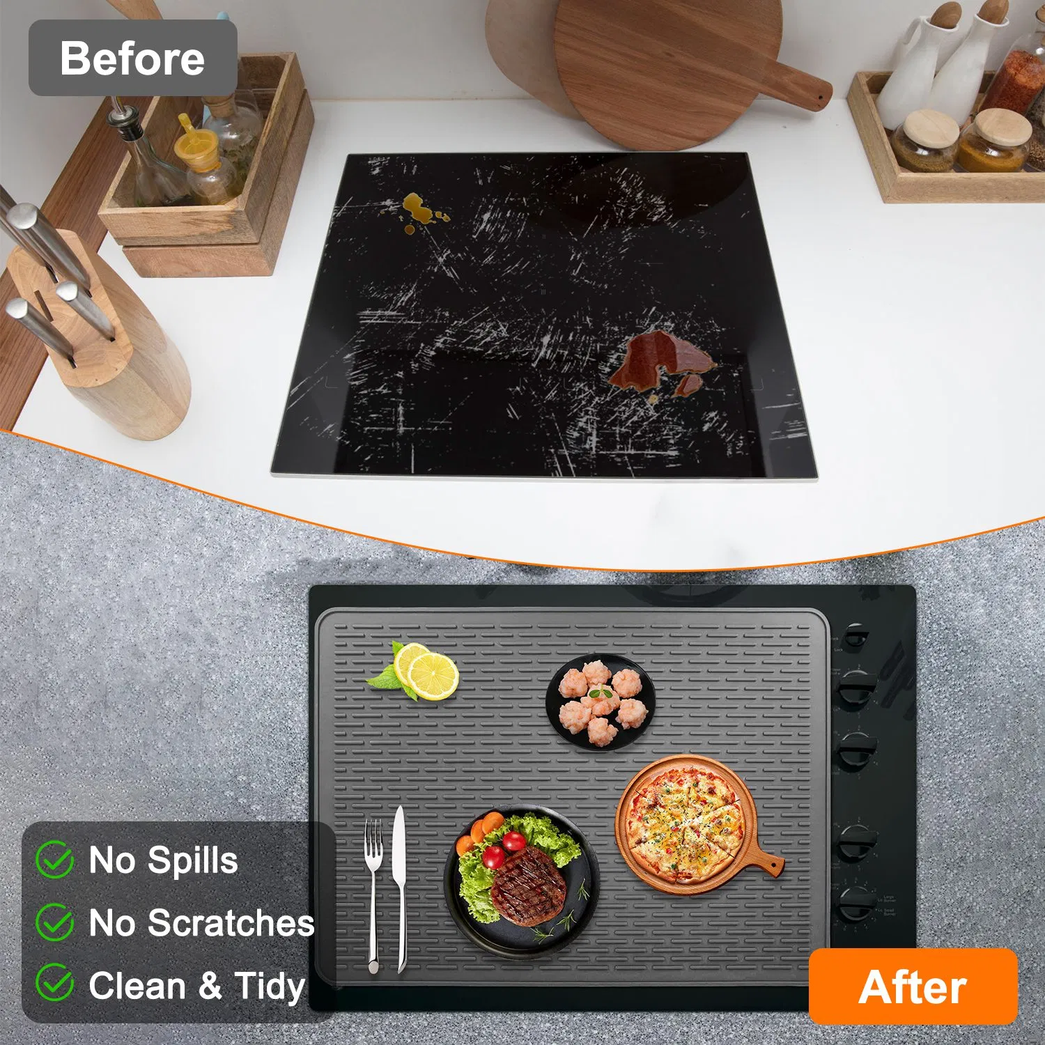 Foldable Silicone Stovetop Cover Mat, 27.95 x19.69 Inch Waterproof Heat-Resistant Protector for Glass Electric Stove, Works as Drying & Pet Feeding Mat photo 6