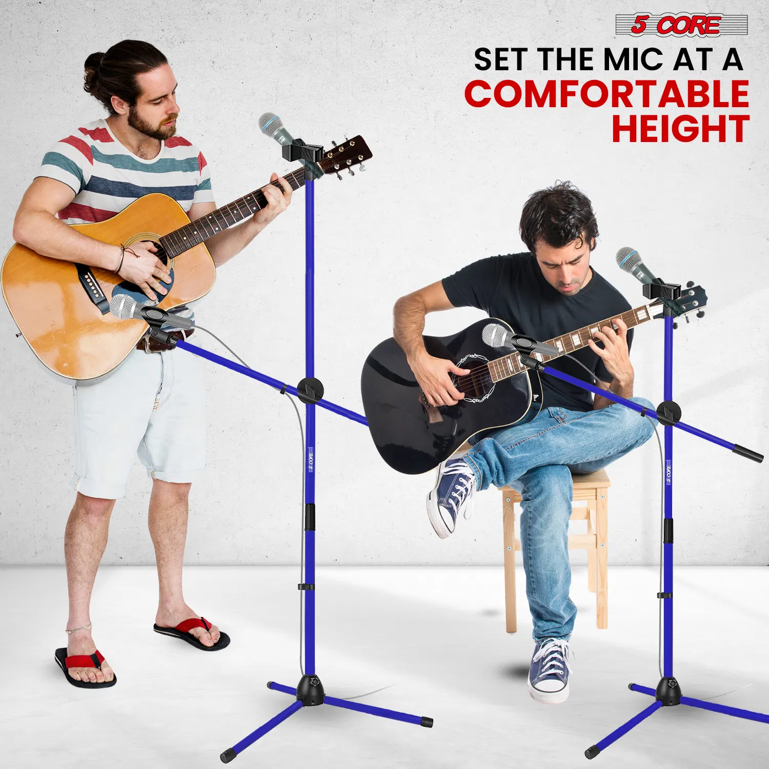 5 Core Mic Stand Floor Height Adjustable Tripod Microphone Stands w Extending Telescoping Boom Arm - MS DBL G photo 4