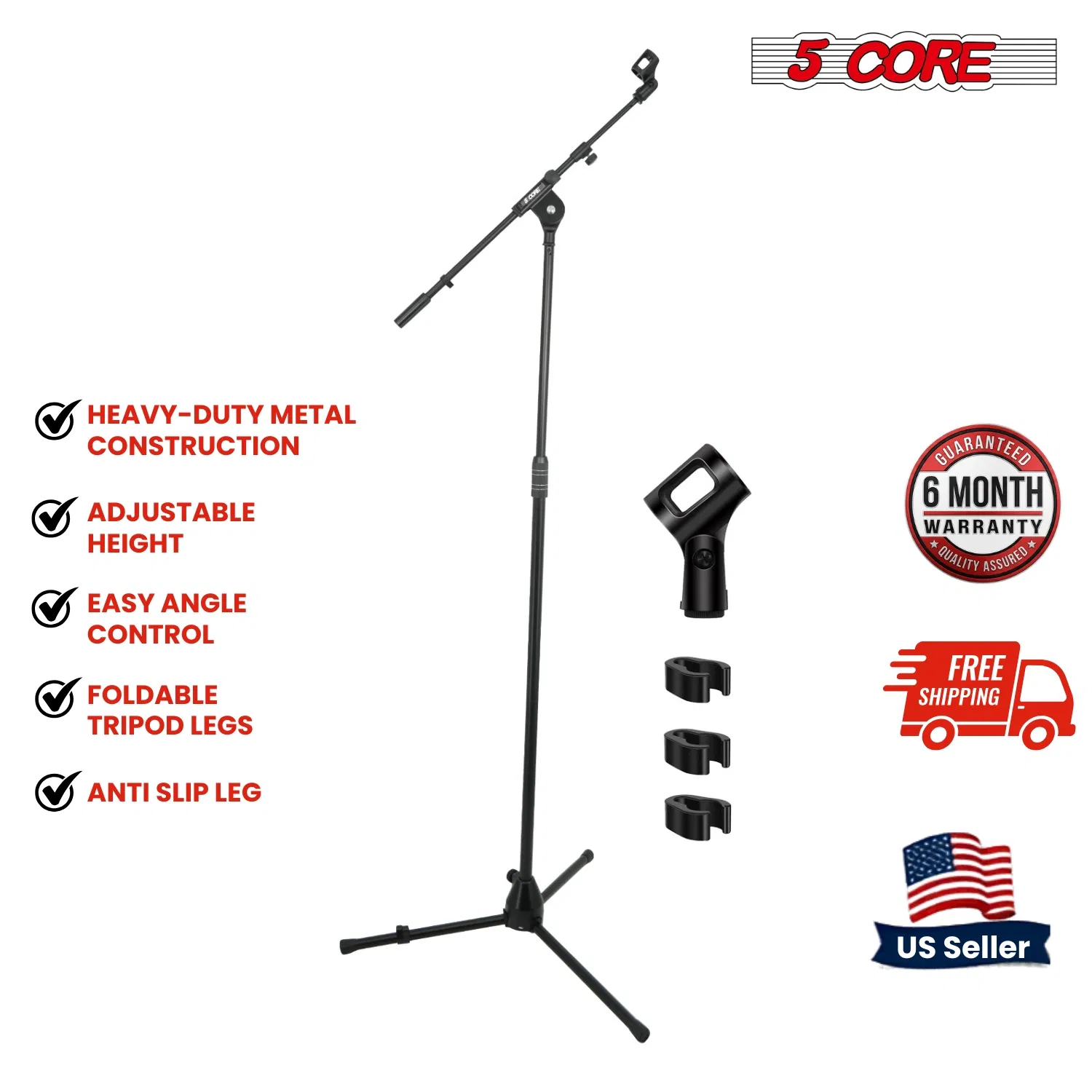 5Core Microphone Stand 1PC/2Pcs Floor Adjustable 82" w Telescoping Boom Arm photo 3