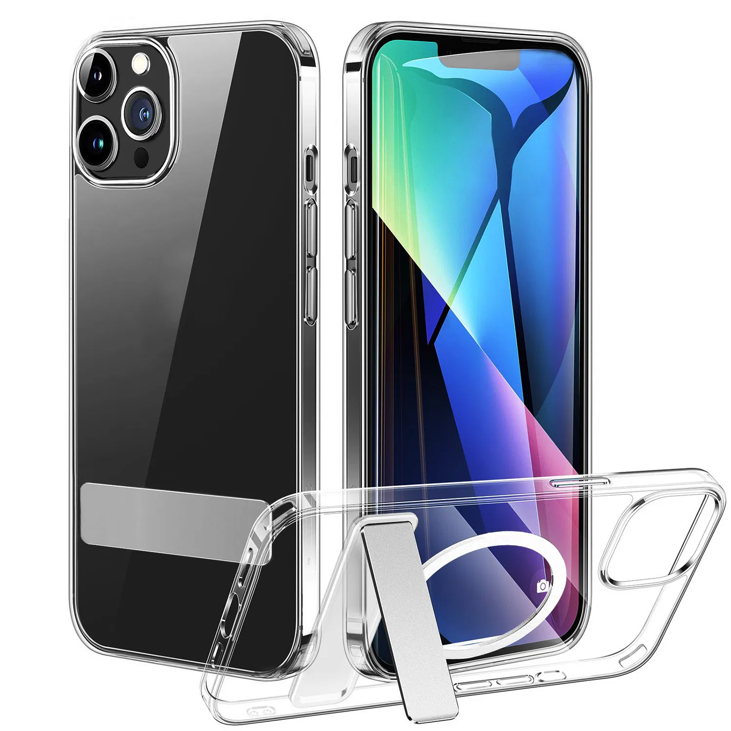 Magnetic Metal Kickstand Clear Case Shockproof Anti Yellowing Phone Cover Compatible with Magsafe Fit for IOS Phone photo 5