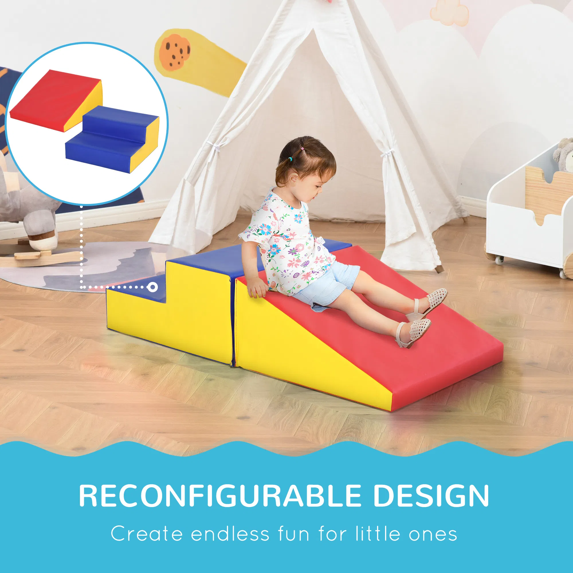 2-Piece Climb and Crawl Activity Soft Play Set, Secure Foam Blocks Playset for Toddler Preschooler Babies Indoor, Activity Structure Play Equipment, Multi-colour photo 3