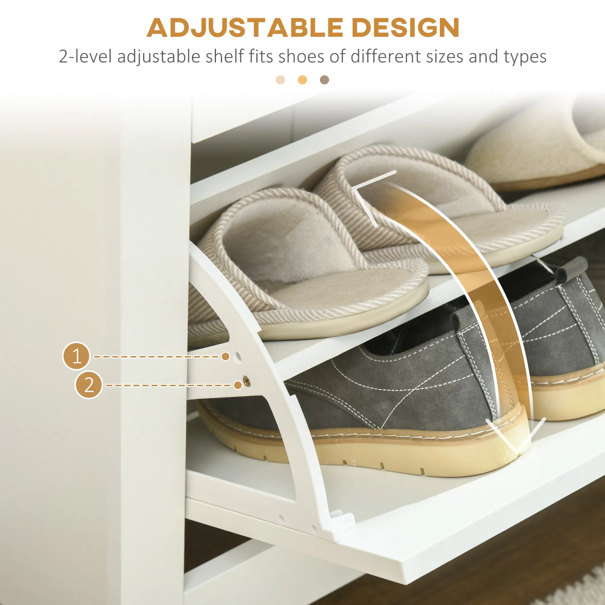 Shoe Storage Cabinet with 3 Flip Drawers and Adjustable Shelves for 9-18 Pairs of Shoes, White photo 5