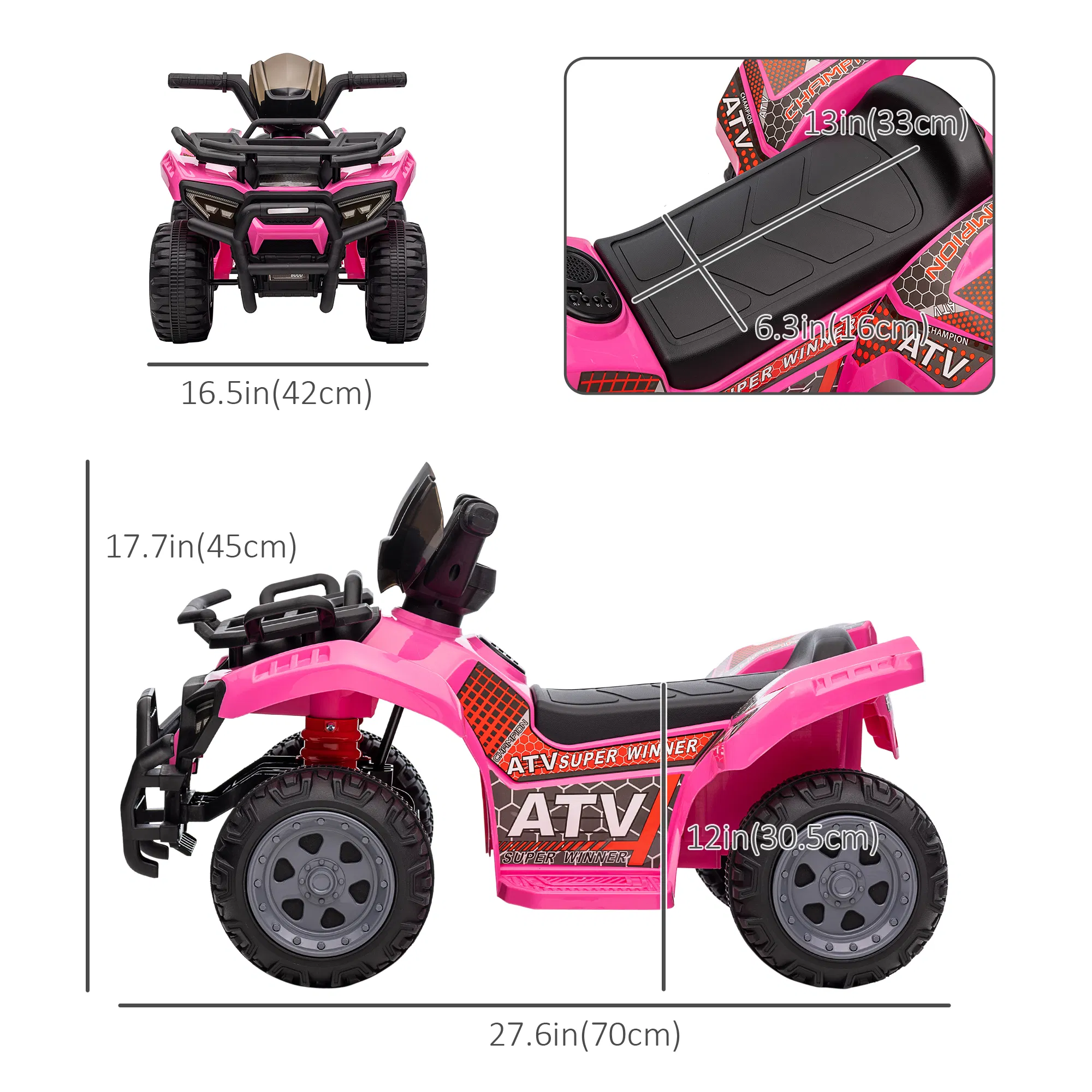 6V Kids ATV Quad, 4 Wheeler Battery Powered Electric Ride on Car with Music, Forward, for Boys and Girls Ages 18-36 Months, Pink photo 4